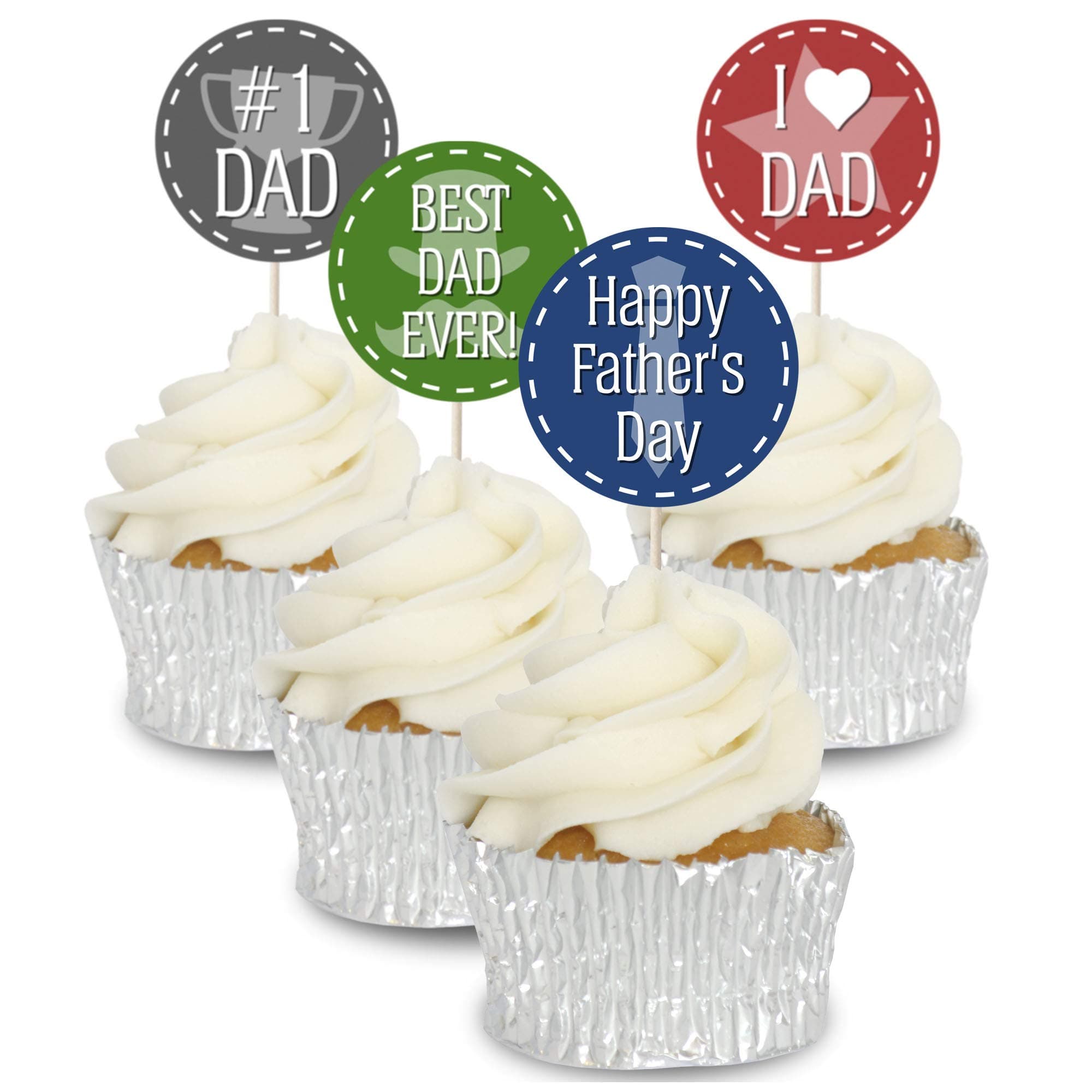 Father's Day Mixed Round Signs - Cupcake Toppers - 12pk - Decoration Picks