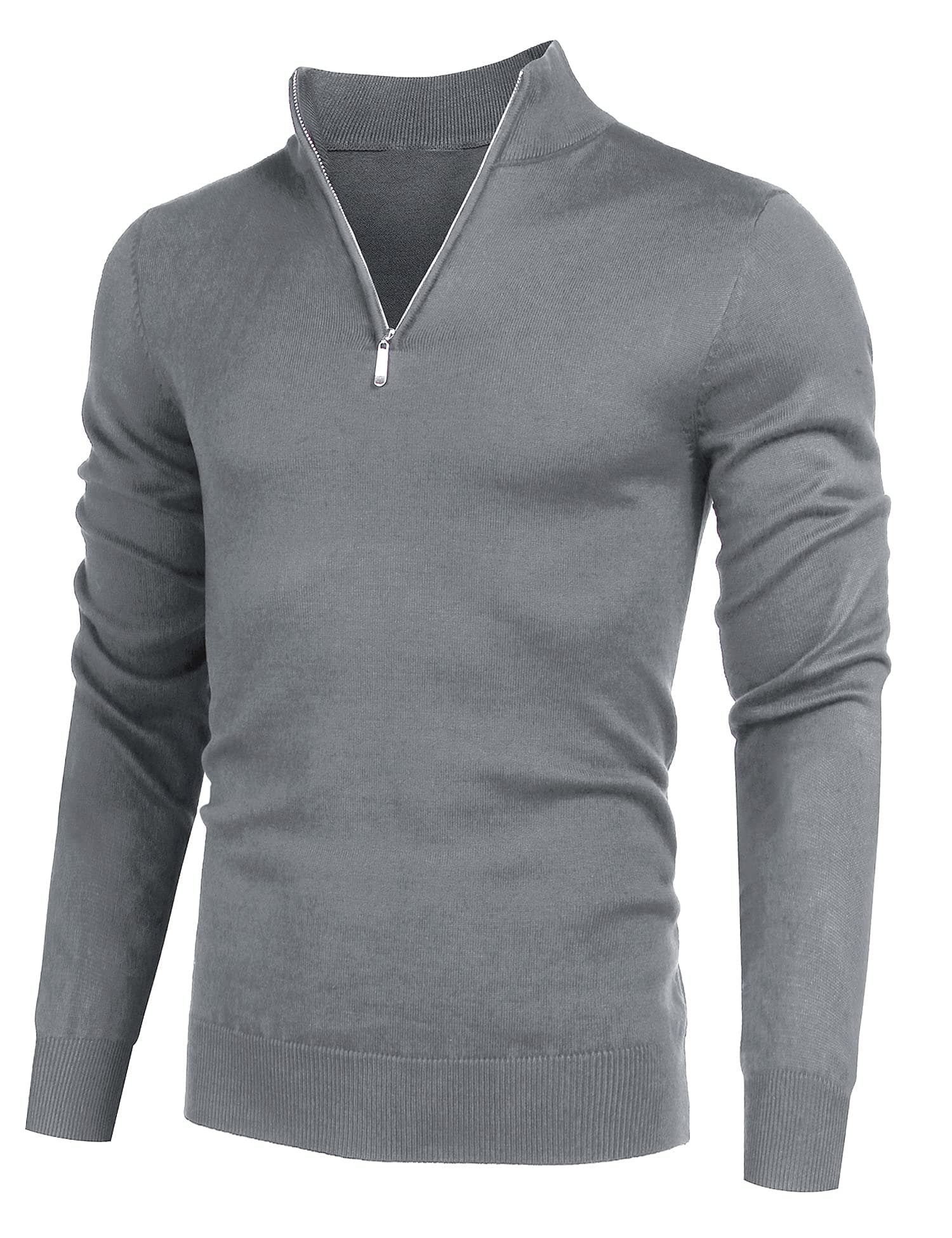 COOFANDYMen's Quarter Zip Up Sweaters Slim Fit Lightweight Mock Neck Pullover Casual Polo Sweaters