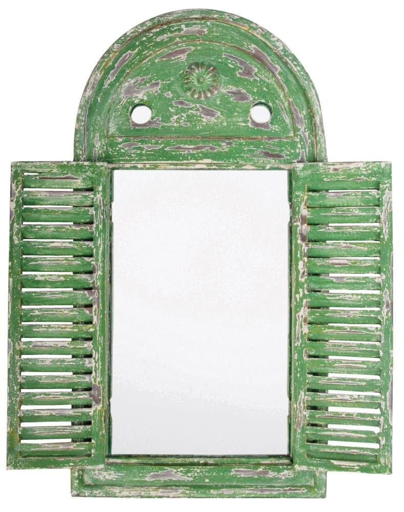 Esschert Design WD12 Mirror Louvre Distressed, Green Finish