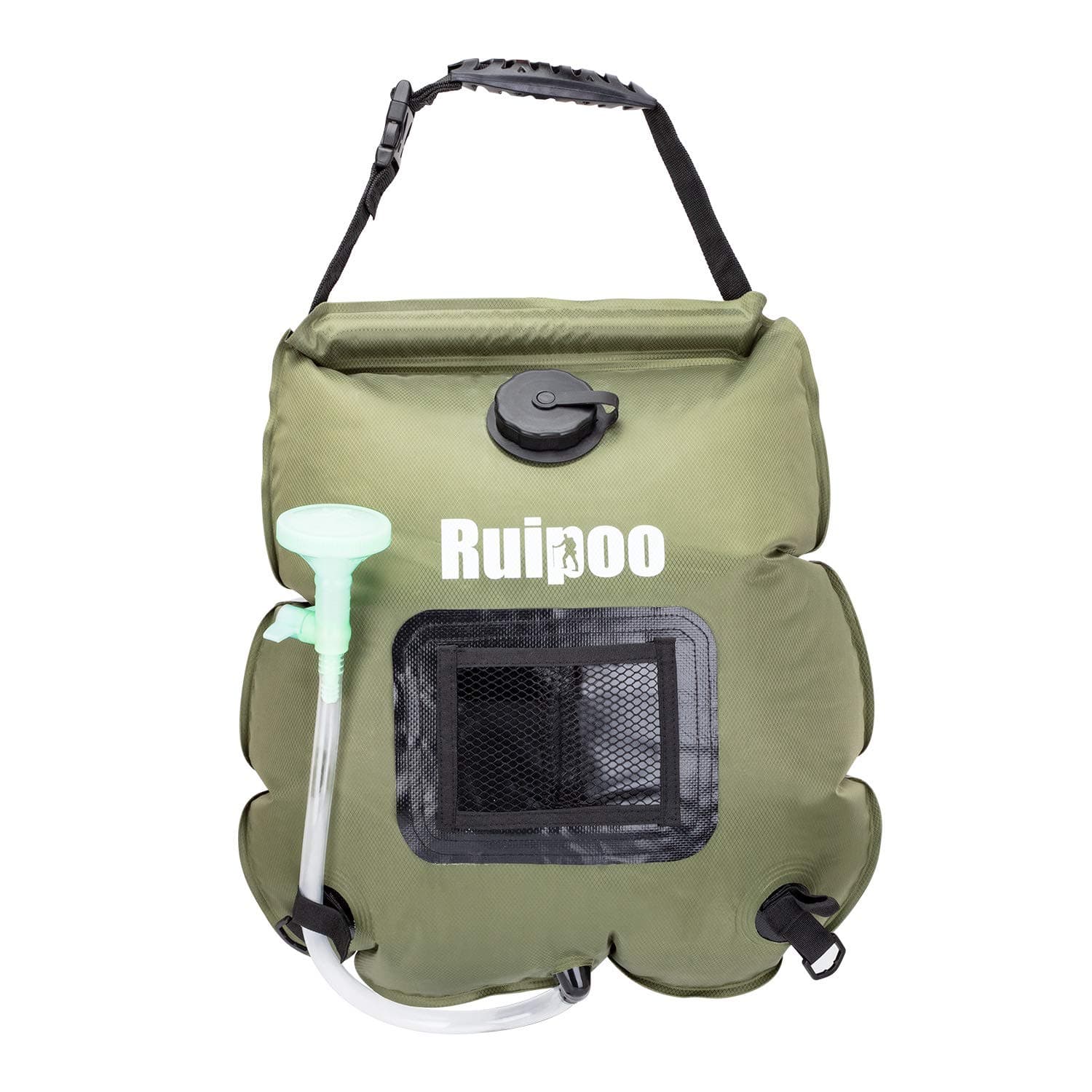 Solar Shower Bag Camp Shower with Removable Hose and On-Off Switchable Shower Head for Camping Beach Swimming Outdoor Traveling (Army Green)