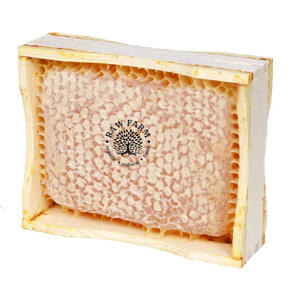 Raw Farm - Organic Raw Wildflowers Honeycomb in Wood Frame, Directly from the bee hive 350 g