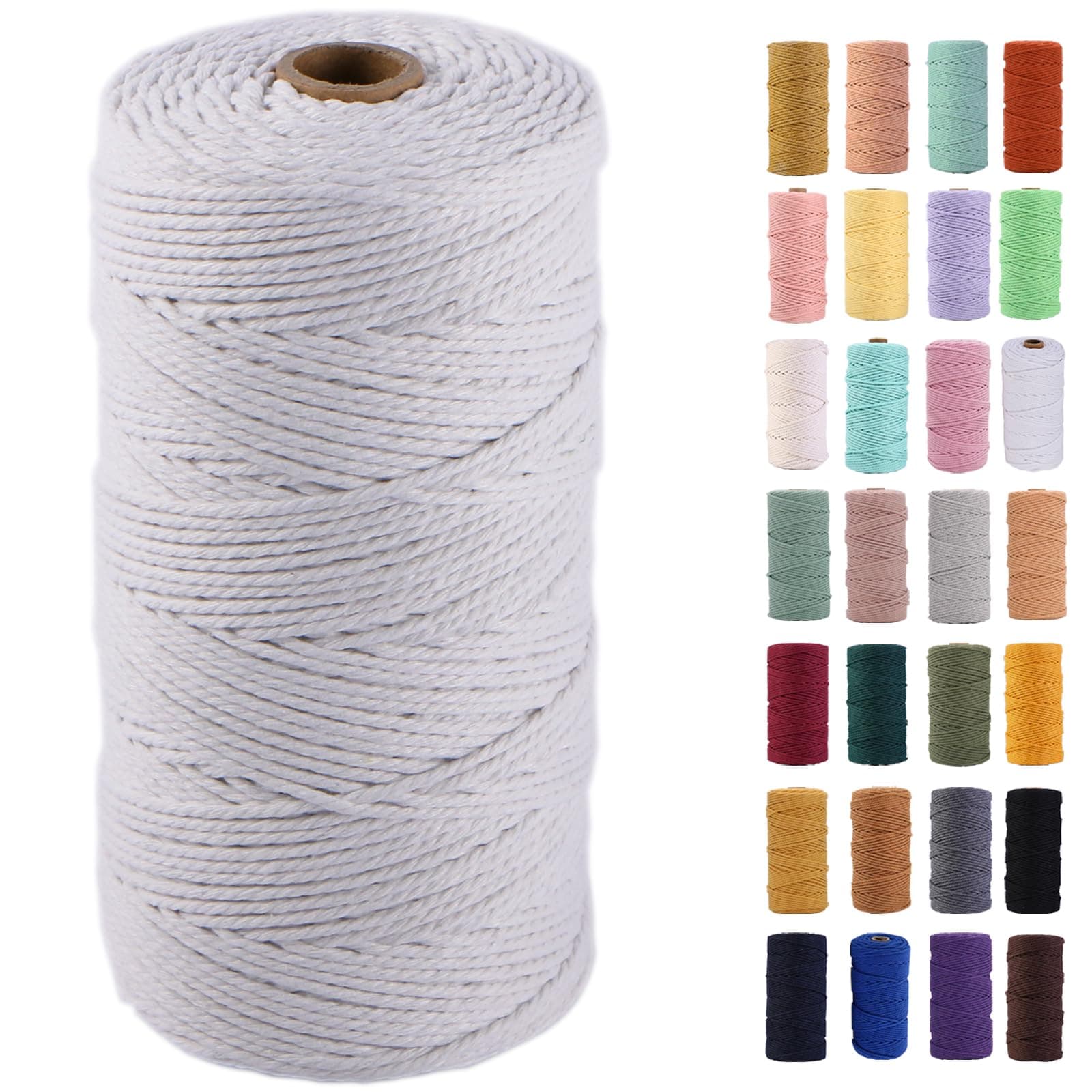MAOQIAN White Macrame Cord 2mm x 220Yards,Colored Cotton Rope Colorful Cotton Cord Soft Craft Cord Twine for Wall Hanging Plant Hangers Crafts Decorative Projects