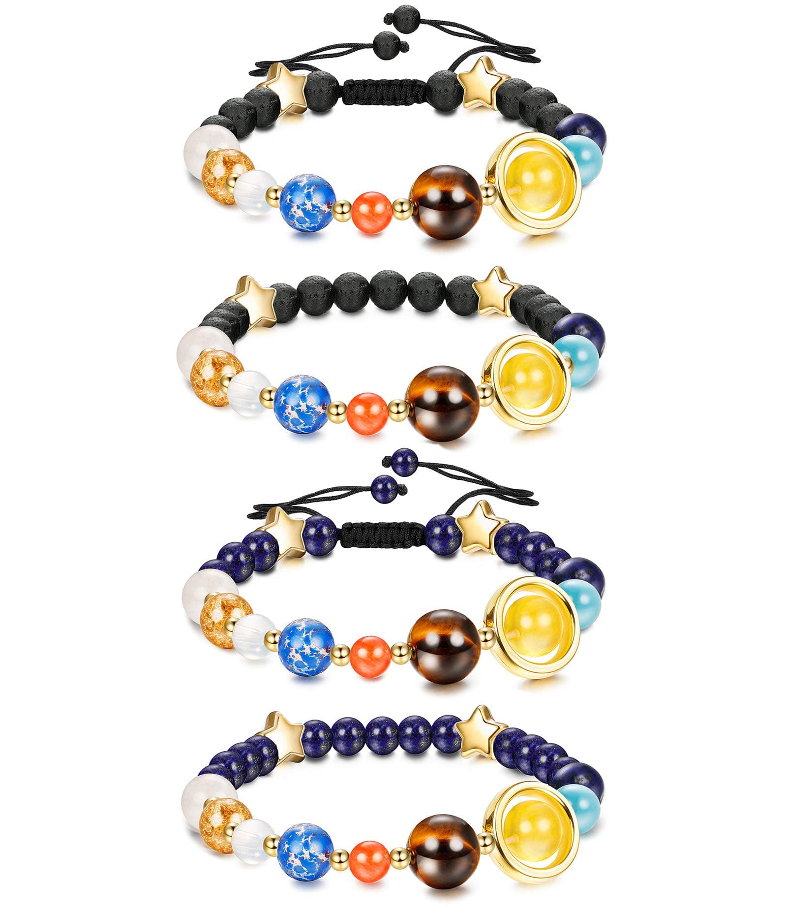 JOERICA4 Pcs Solar System Bead Bracelet for Women Men Universe Galaxy The Nine Planets Natural Lava Rock Beads Bracelet