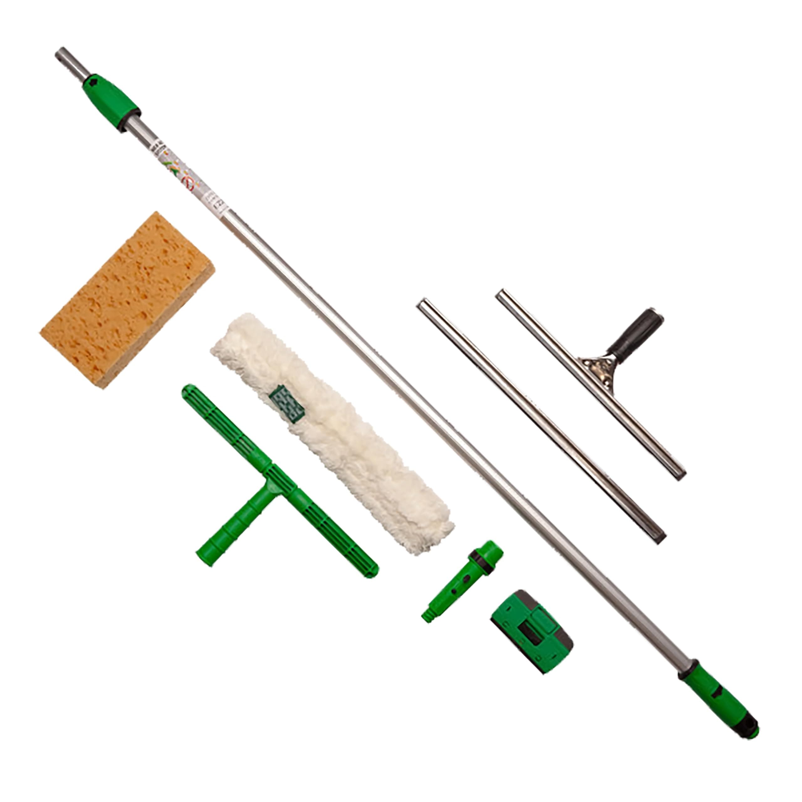 Unger Commercial Window Cleaning Kit - Heavy Duty StripWasher Set with Squeegee, 8 ft Telescopic Pole, Sponge - Professional Window Cleaning Tools for High-Performance Cleaning - PWK00