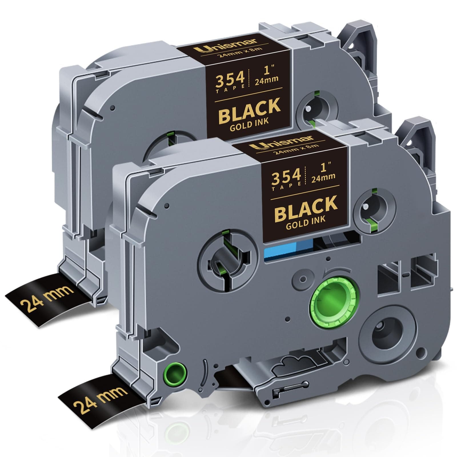 Unismar Compatible for Brother TZe-354 TZ354 Gold on Black Label Tape 24mm 1 Inch for Ptouch PT-D600 PT-P700 PT-2430PC PT-D600VP PT-D800W PT-P900W PT-P950NW Label Maker, 1" x 26.2', 2-Pack