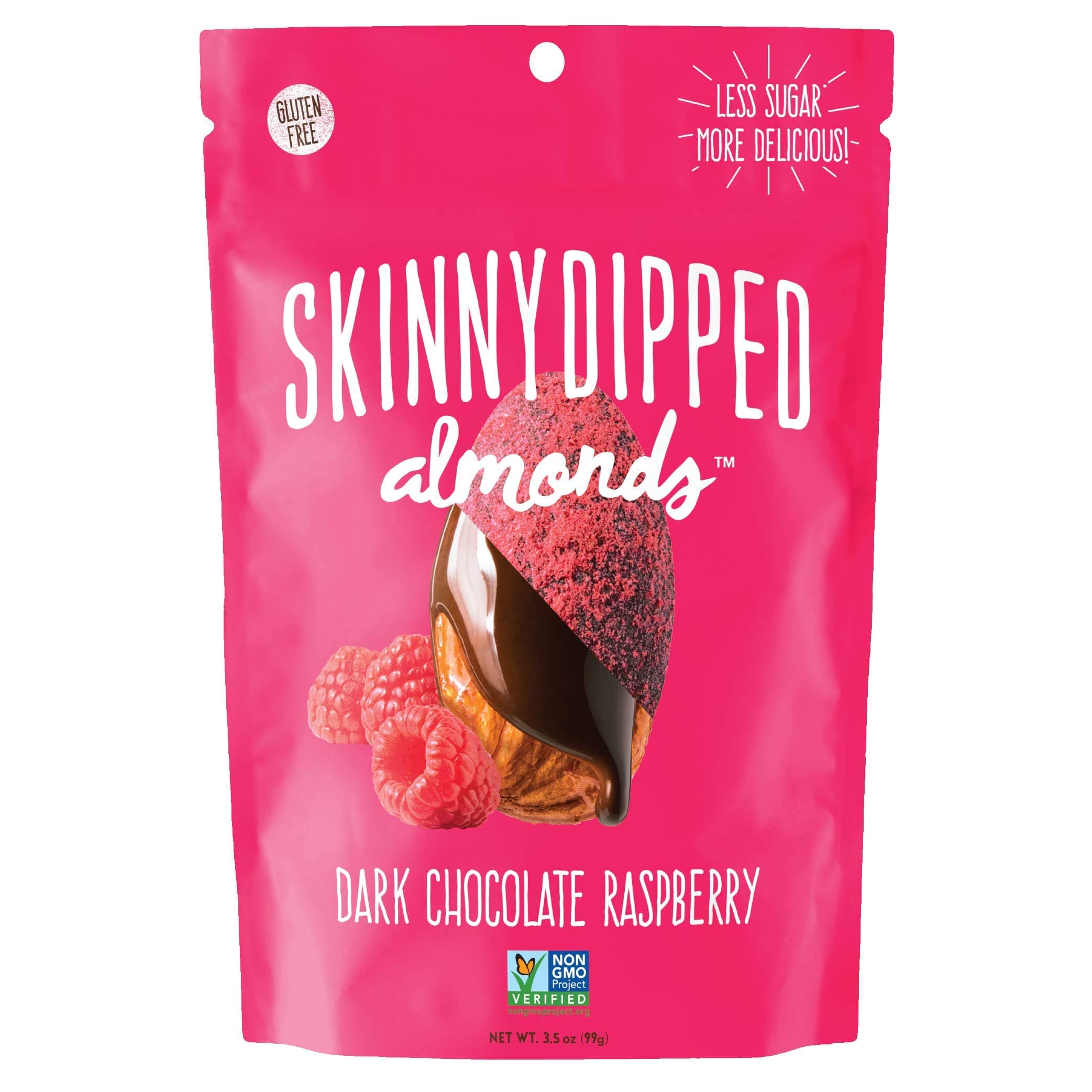 SKINNYDIPPED Dark Chocolate Raspberry Covered Almonds, 3.5 Ounce Resealable Bag, 1 Count