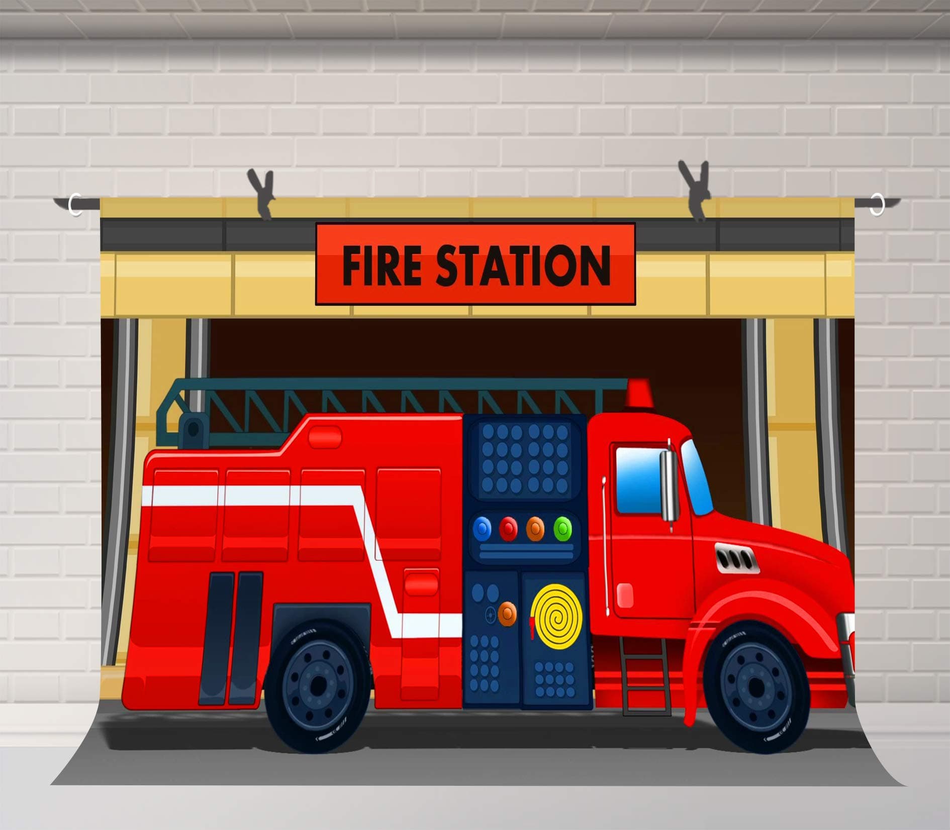 FUERMOR 7x5ft Birthday Party Background for Boys Firefighter Fire Station Photography Backdrops for Kids Fire Truck Cake Table Decorations BJLSFU54