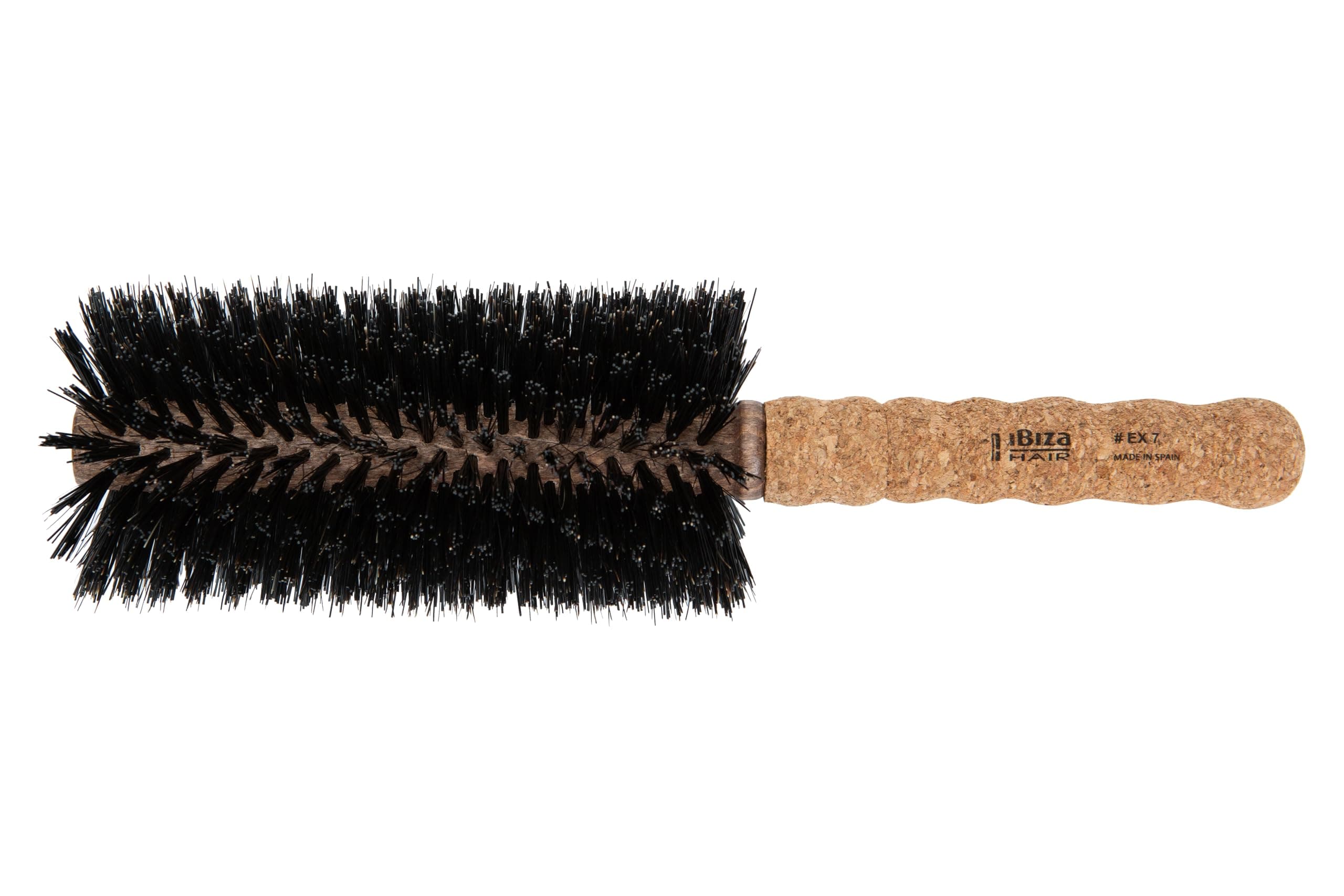 Ibiza Hair - Round Brush - Cork - Eco Wood - EX7 Natural - Professional, Handmade, Extra Long