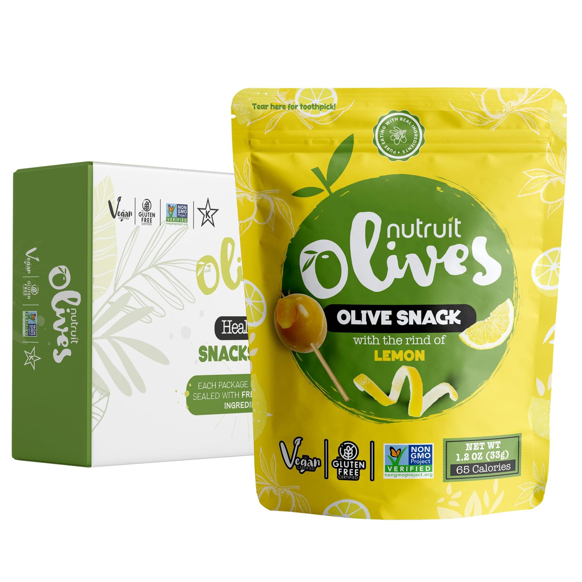 Nutruit Olipop Snacks Pitted Olives with Toothpick 1.2oz (Pack of 20)… (Lemon)