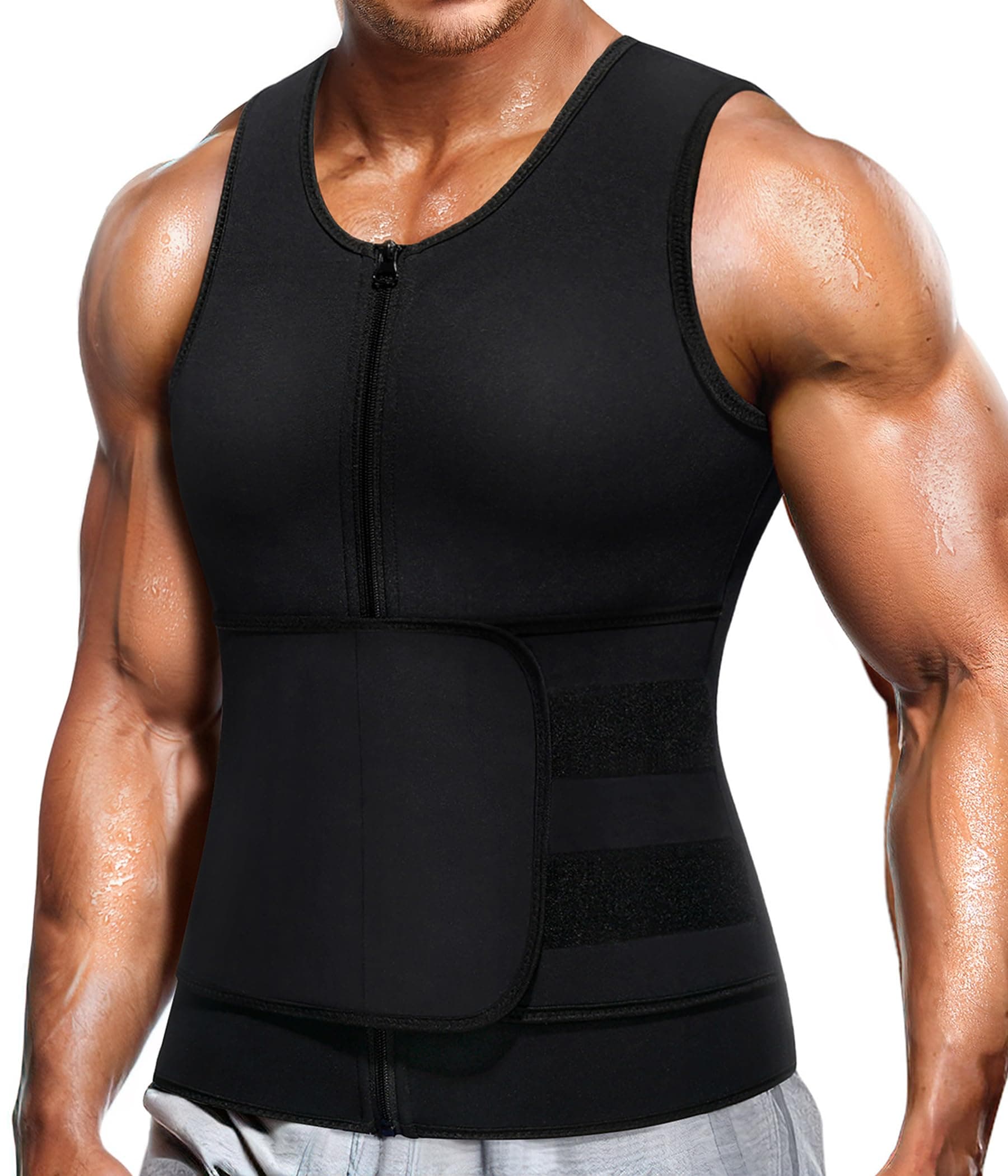 Neoprene Sauna Suit for Men Waist Trainer Vest Zipper Body Shaper with Adjustable Tank Top