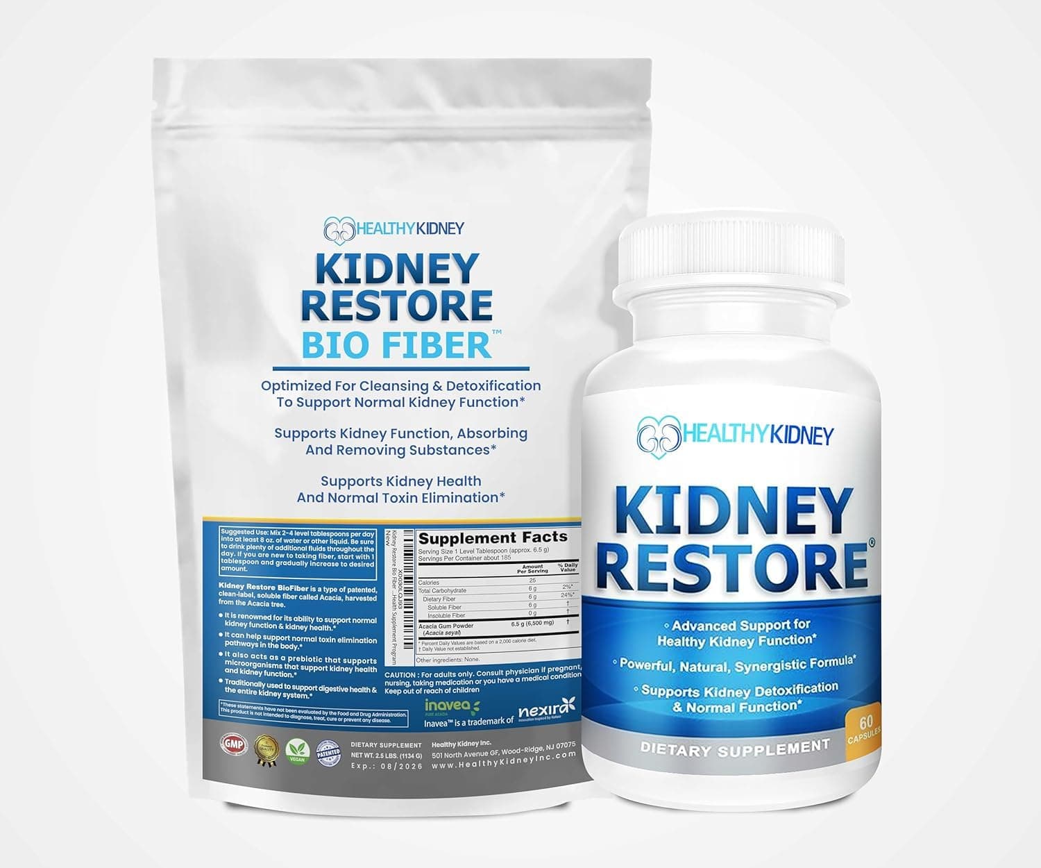 Kidney RestoreUltimate Kidney Cleanse Supplement Package for Optimal Kidney Cleansing. Kidney Support for Kidney Restoration & Kidney Health 2 Pack 2.5 Lbs Fiber 60 Ct. Restore
