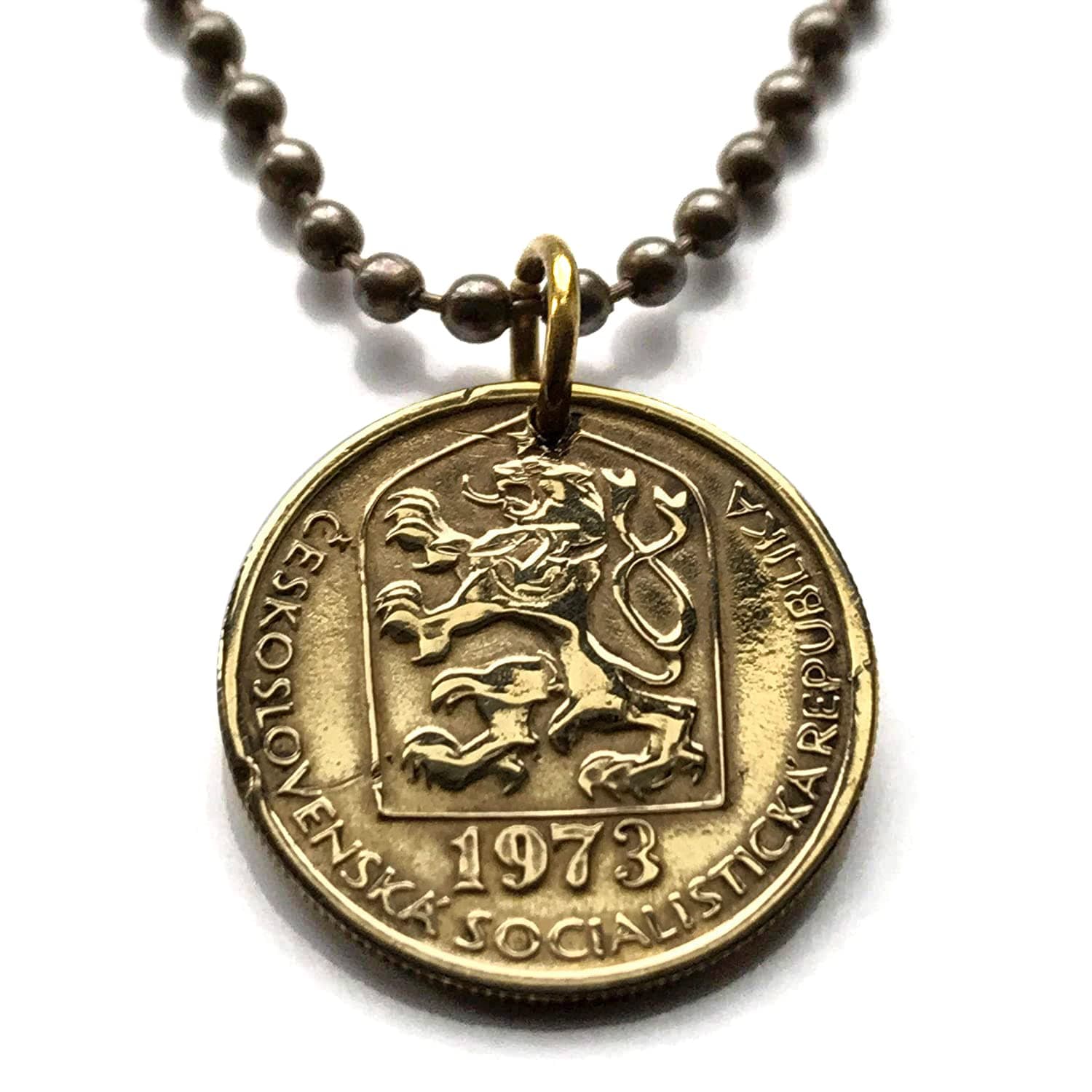 1984 Czechoslovakia 20 Haleru coin pendant Czech lion Slovak shield Prague Slovakia Bratislava Silesia Český Krumlov Bohemia Moravia Charles Bridge Brno Pilsen Karlovy Vary Kutná Hora Olomouc n000159