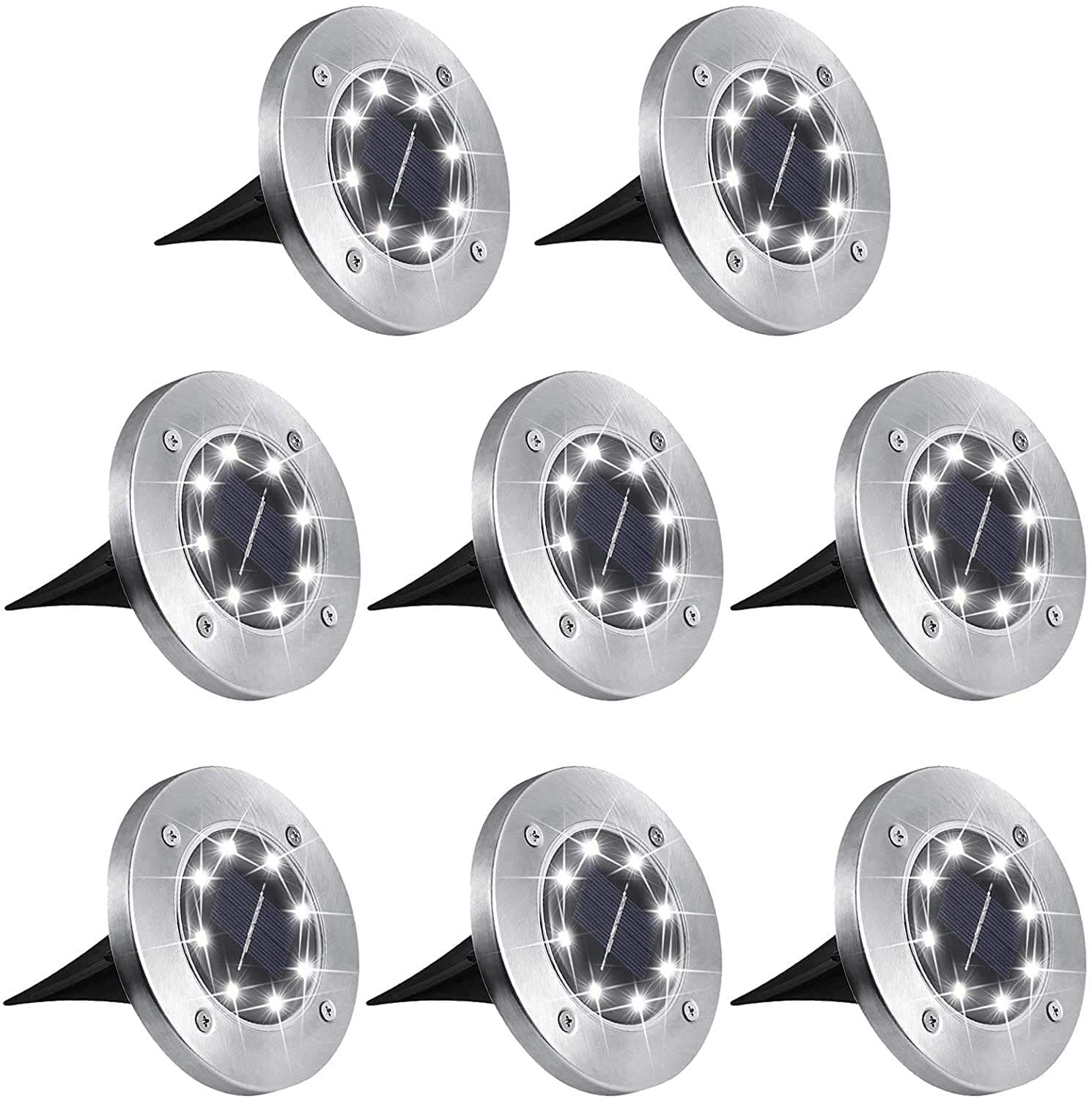 Aogist Outdoor Solar Ground Lights, 8 LED Waterproof Garden Disk Lights In-Ground Landscape Lighting for Lawn Patio Pathway Yard Deck Walkway (White, 8 Pack)