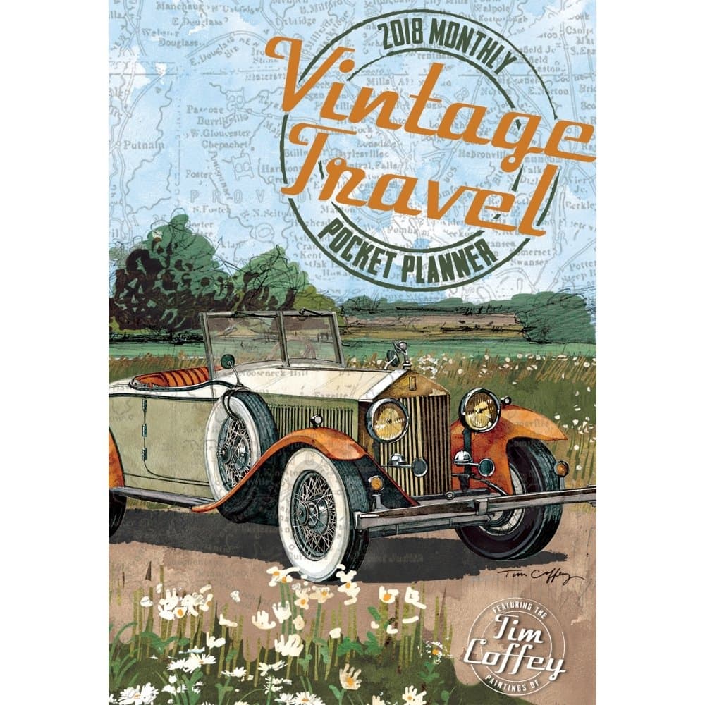 LANG - 2018 Monthly Pocket Planner - "Vintage Travel" - Artwork by Tim Coffey - 13 Month - January to January - Portable 4.5" x 6.5"