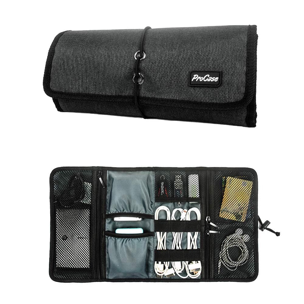 ProCase Electronic Organizer Cord Pouch, Travel Cable Charger Phone Accessories Bag Organizer Roll up Tech Carrying Case for USB Cables SD Memory Cards Earphone Flash Hard Drive