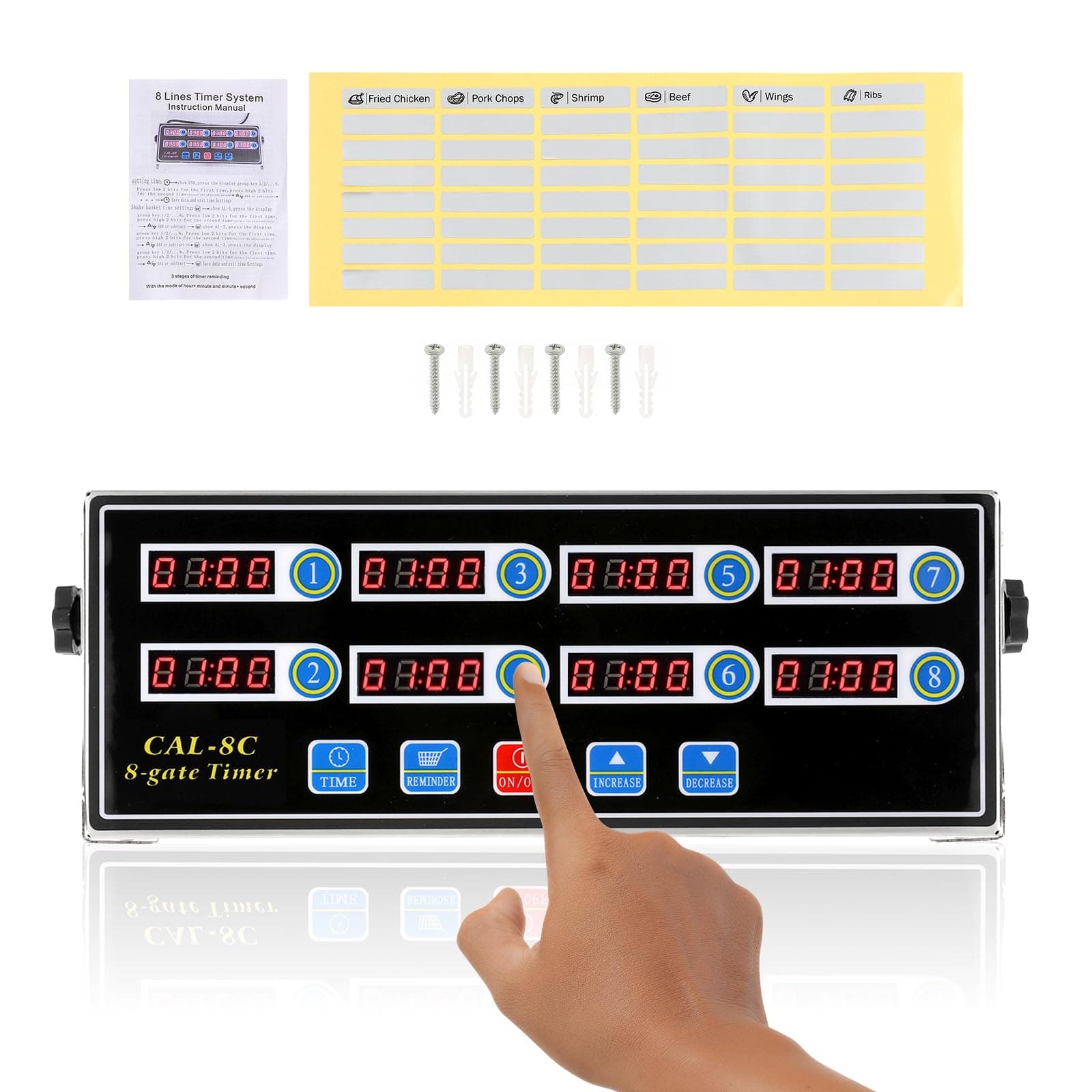 8 Channel Digital Kitchen Timer Clock Reminder Cooking Commercial Loud Ring Alarm Stainless Steel Timers Calculagraph