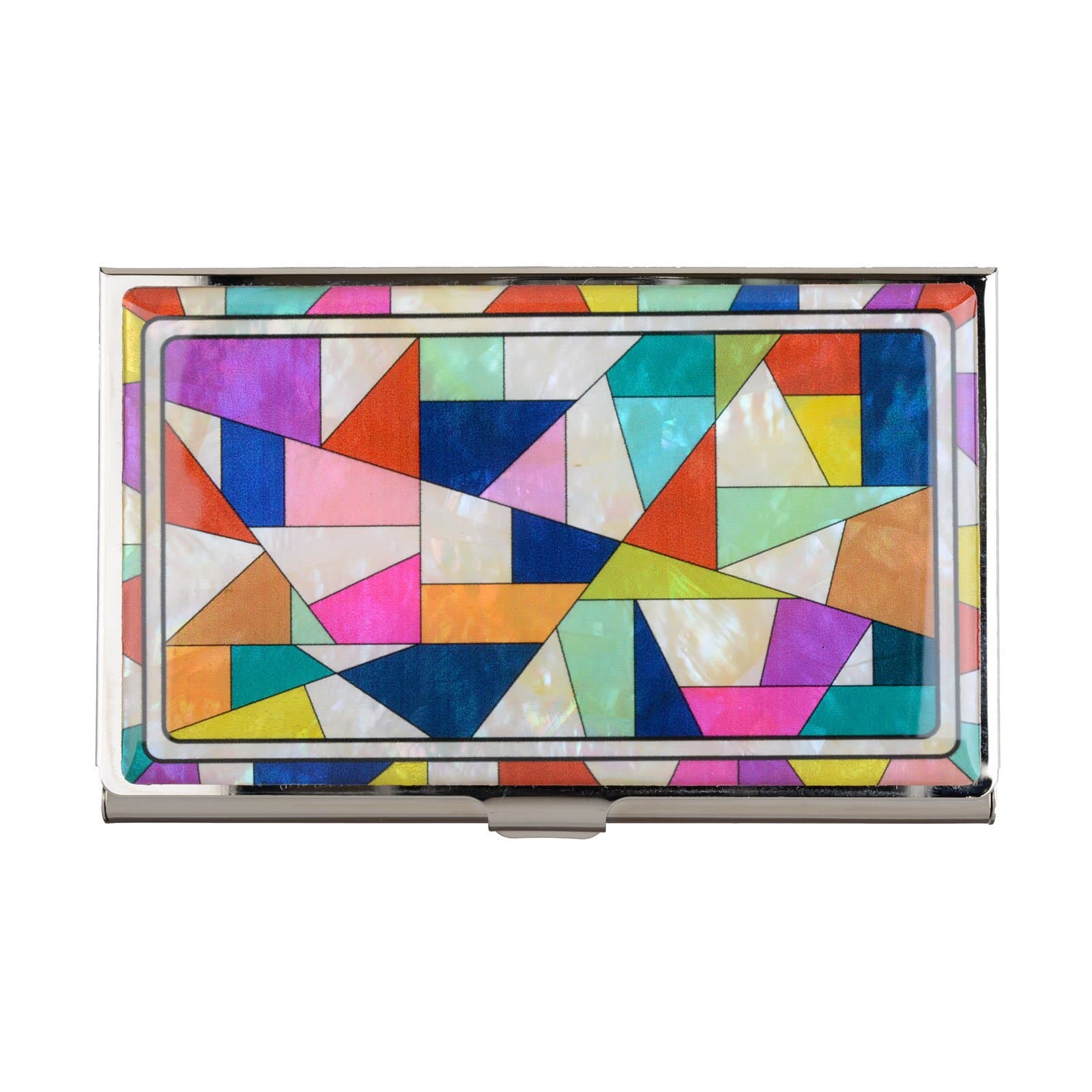 MULISOFT Aeiniwer Mother of Pearl Business Name Card Case Stainless Steel Holder Credit ID Wallet (Patchwork)