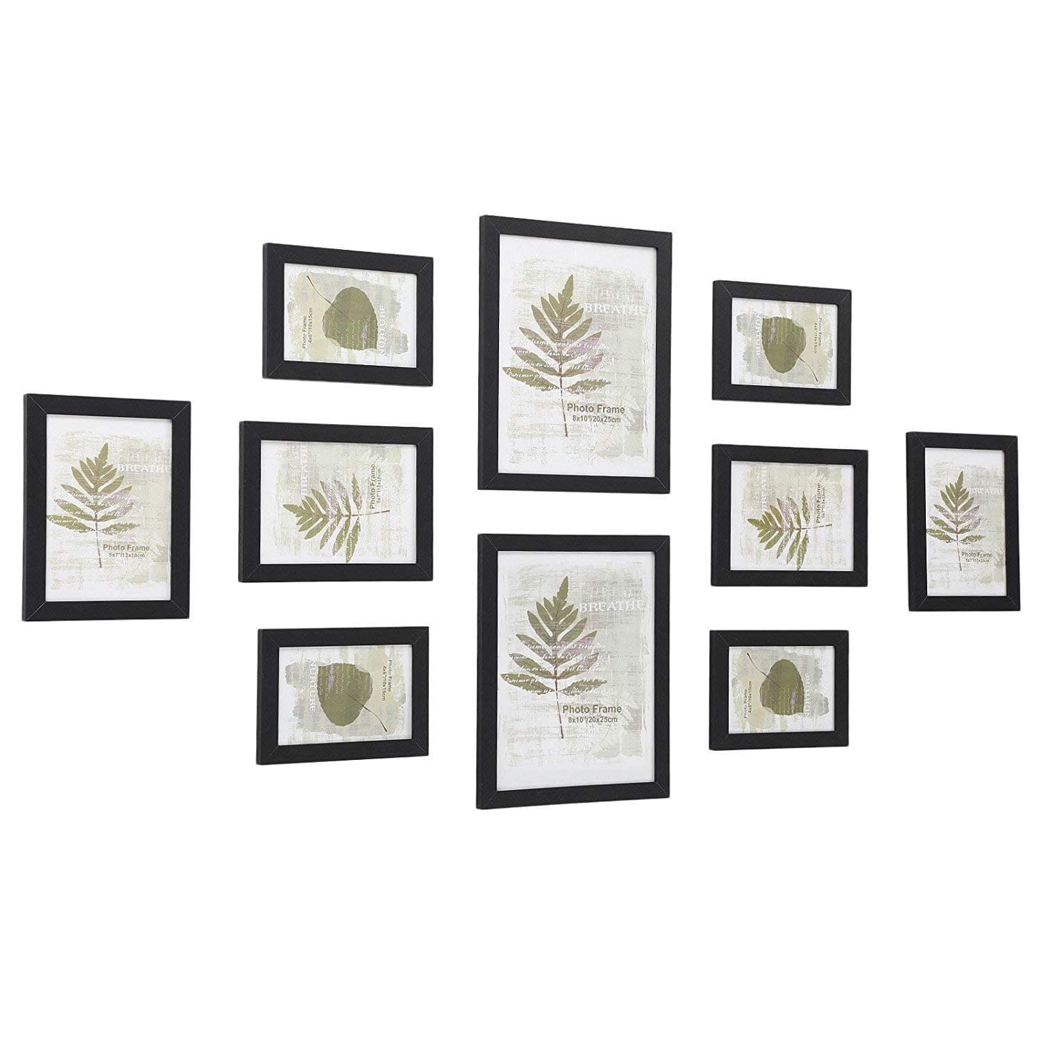SONGMICS Picture Frames Set of 10 Photo Frames - Two 8" x 10" (20 x 25 cm), Four 5" x 7" (13 x 18 cm), Four 4" x 6" (10 x 15 cm), Black RPF310H