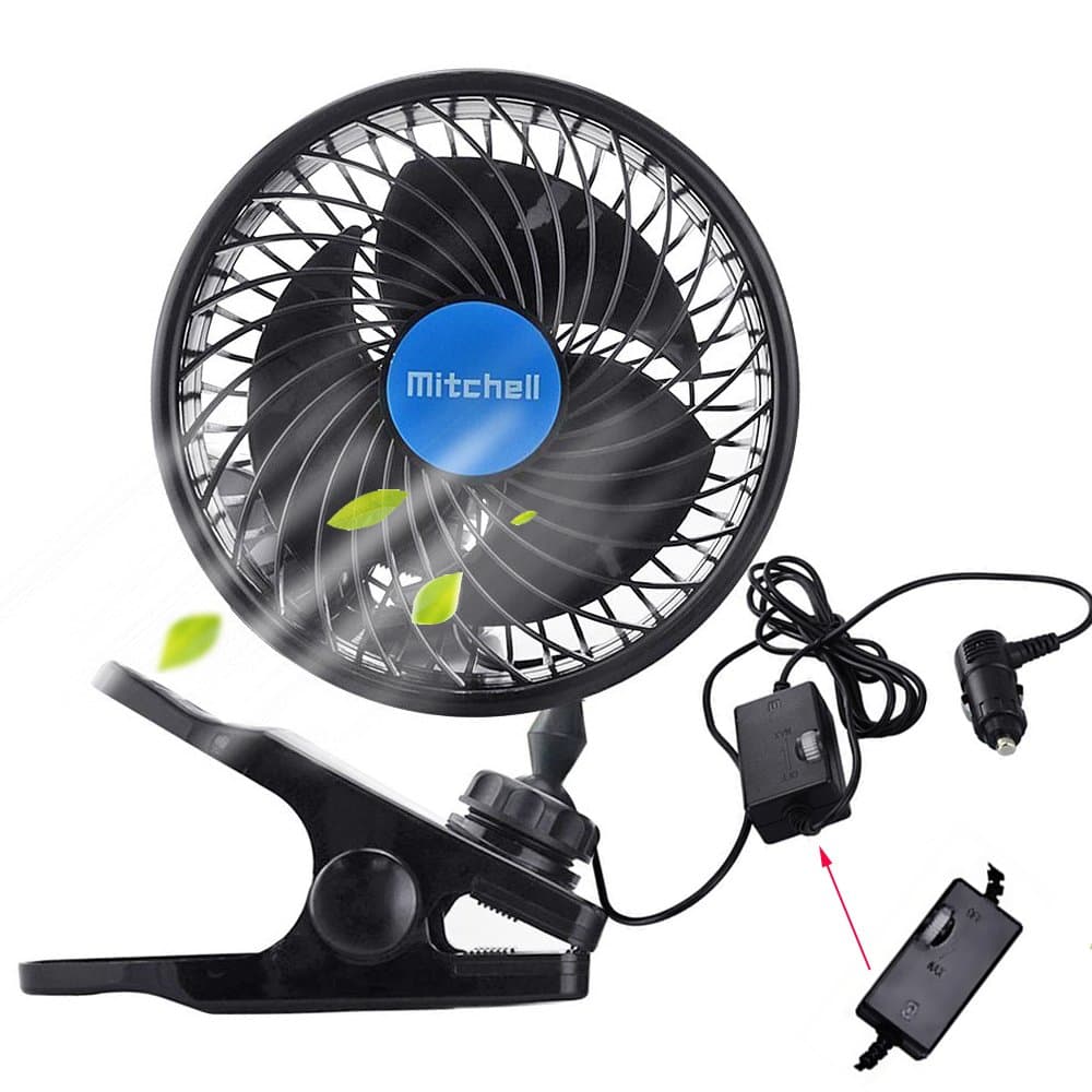Car Clip Fan，Multi-Angle Electric Cooling Quiet Speedless Car Fans with Clip Cigarette Lighter Plug for for Cars, Trucks, and RV's