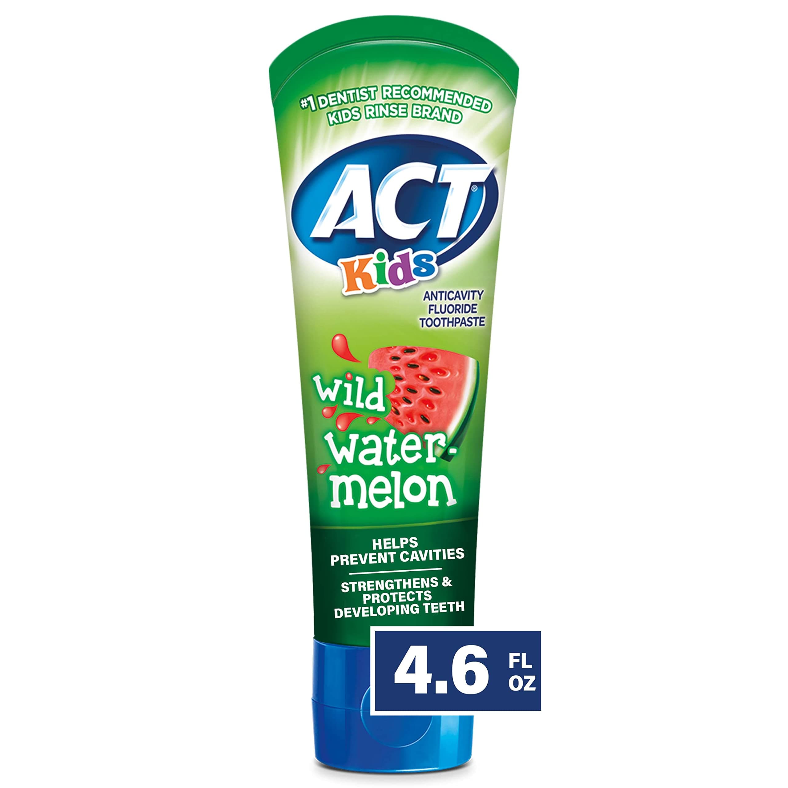 Anticavity Zero Alcohol Fluoride Mouthwash 18 fl. oz. with Accurate Dosing Cup & ACT Kids Anticavity Toothpaste Wild Watermelon 4.6 oz.