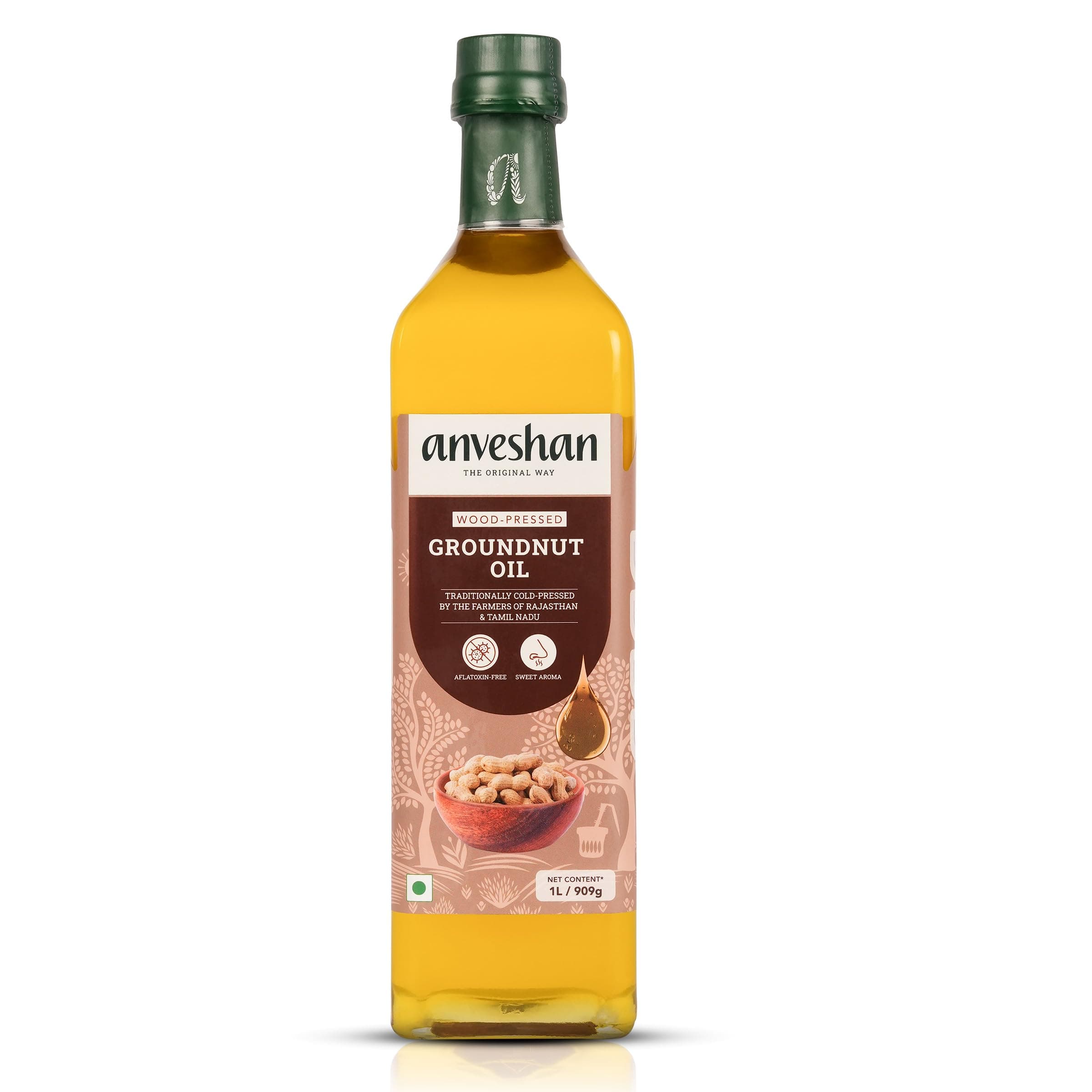 Anveshan Wood/Cold Pressed Groundnut Peanut Oil 33.8 Fl Oz/1000mL | Unrefined Peanut Oil | Ideal For Cooking and Deep frying