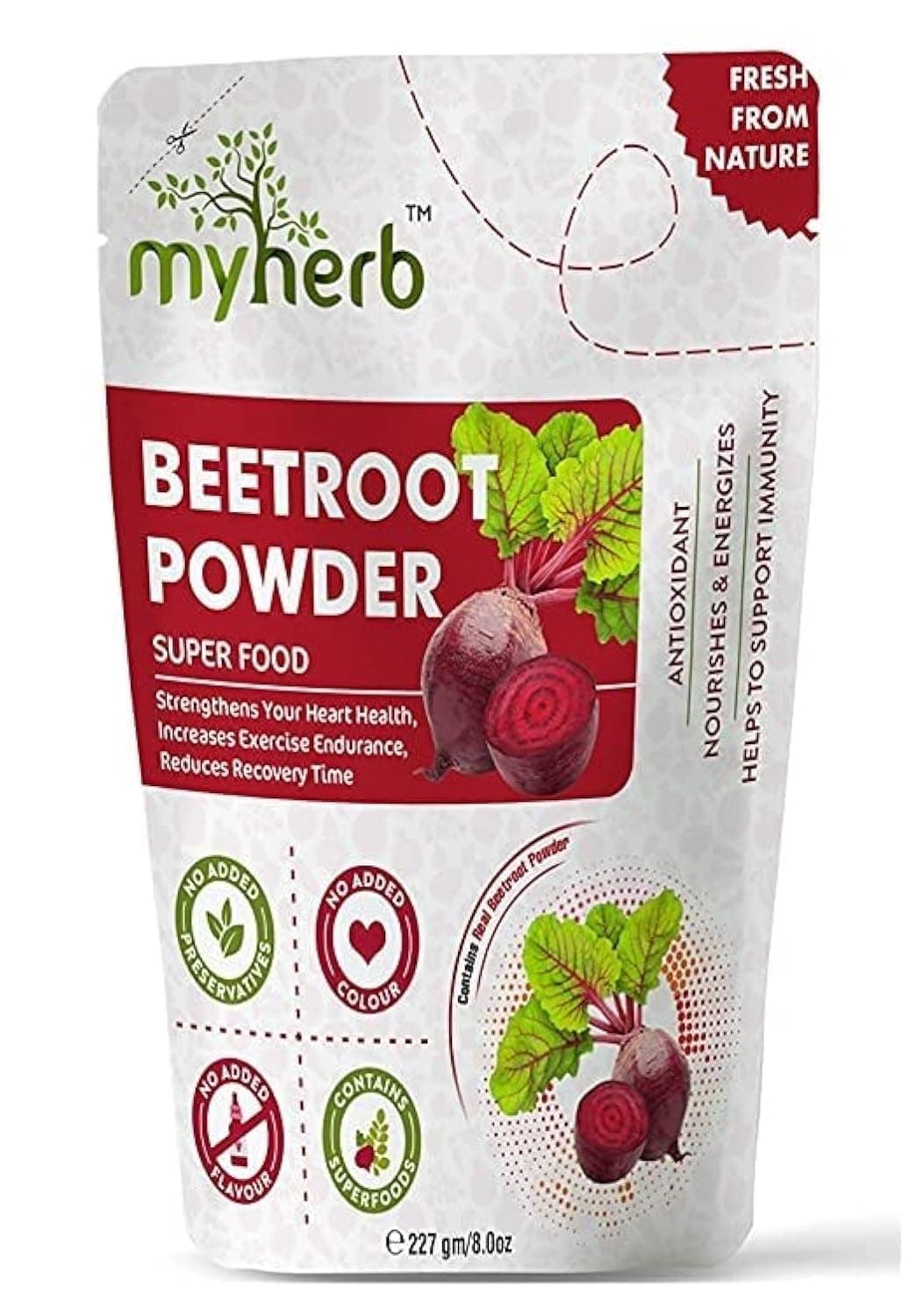 MYHERB 100% Natural Organic Beet Root Powder || 227 Gm/0.5 Lbs || Super Concentrated || Circulation Superfood || Supports Natural Energy & Stamina || For Men & Women