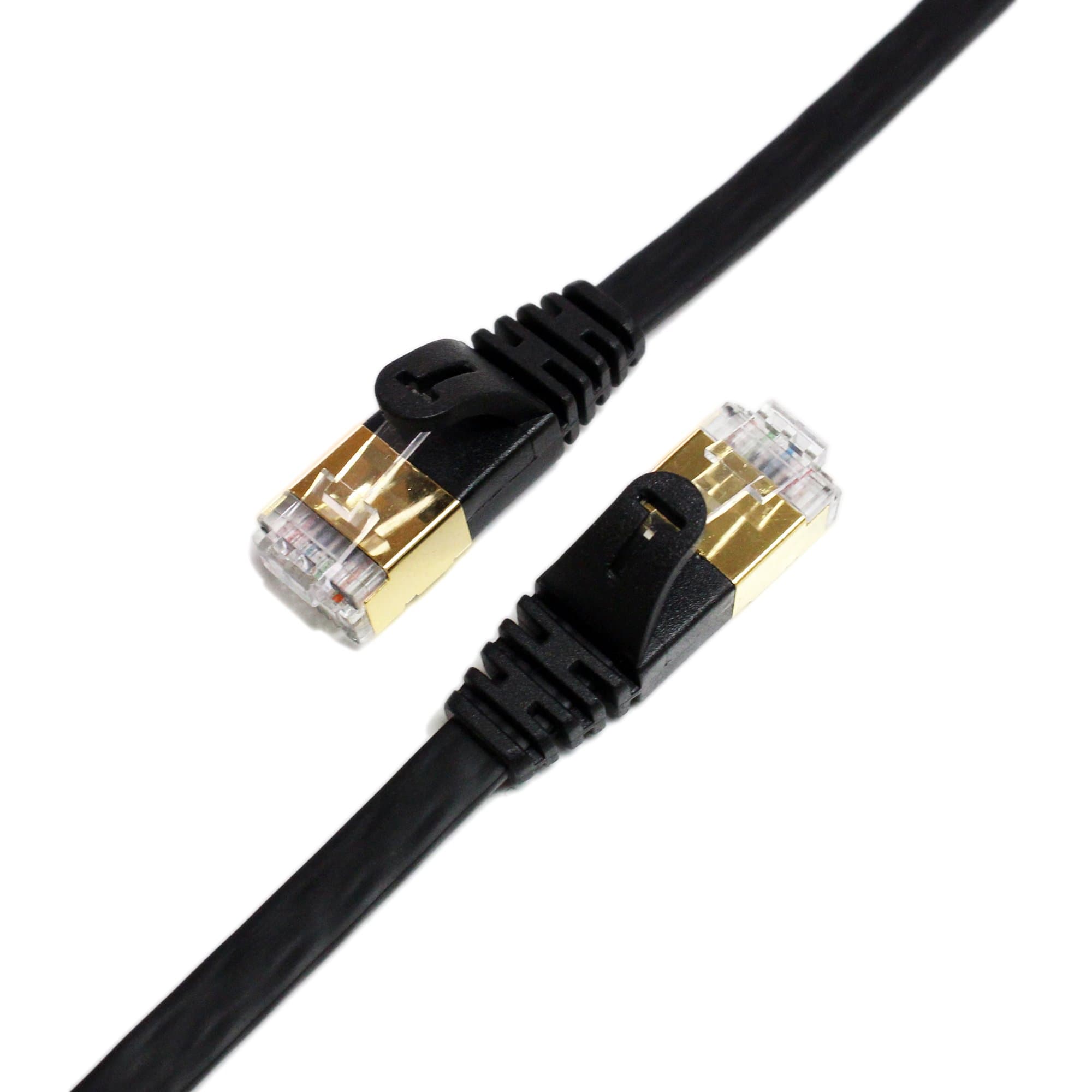 Tera Grand - 12FT - CAT7 10 Gigabit Ethernet Ultra Flat Patch Cable for Modem Router LAN Network, Gold Plated Shielded RJ45 Connectors, Faster Than CAT6a CAT6 CAT5e, Black