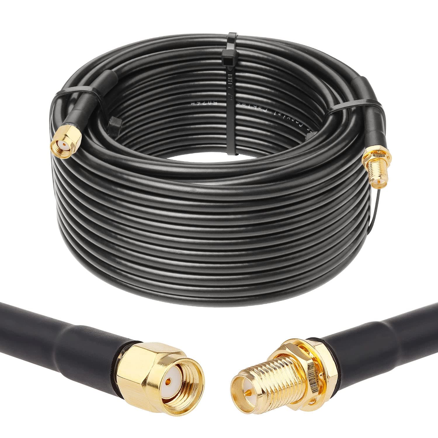 XRDS - RF 50ft RP-SMA Male to RP-SMA Female Coax Cable, RG58 WiFi Antenna Extension Coax Cable for WiFi LAN Router Wireless Network Card Adapter