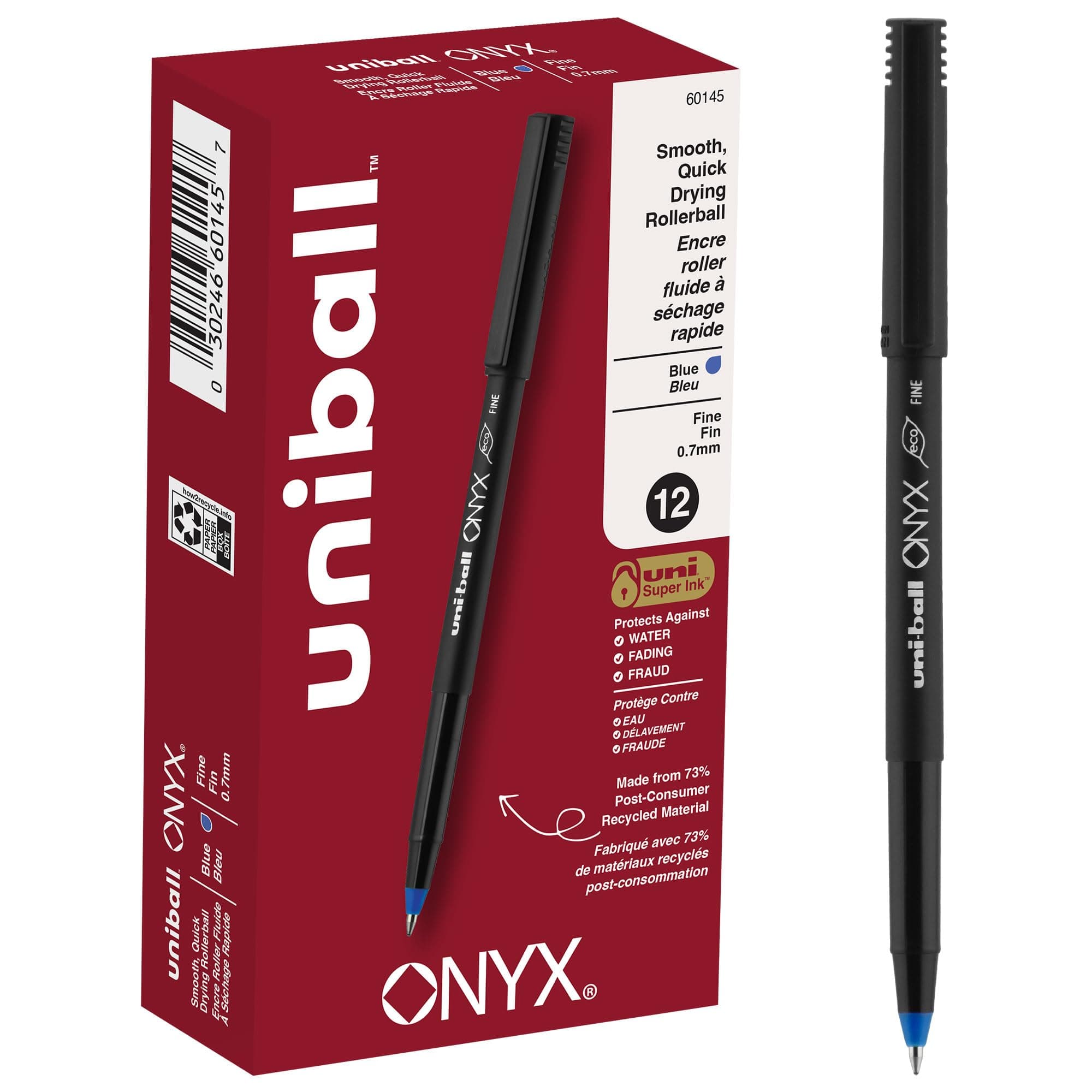 uni-ball ONYX Rollerball Pen, Fine Point (0.7mm), Blue, 12 Count