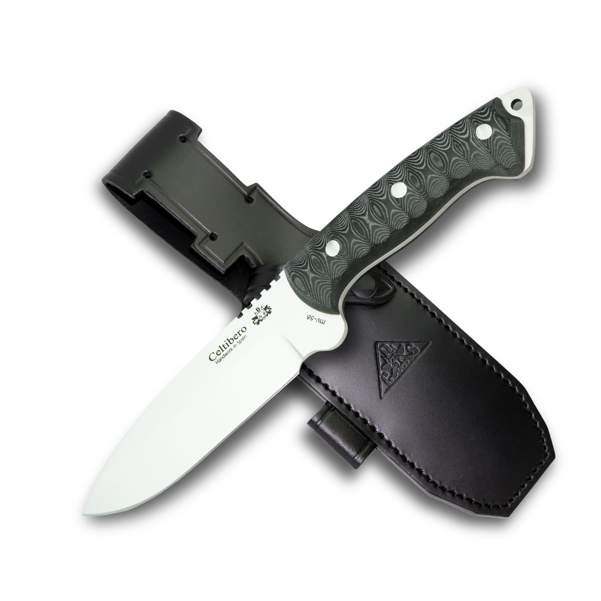 CELTIBERO - Premium Quality Outdoor/Survival/Hunting/Tactical Knife - Stainless Steel MOVA-58 with Genuine Leather Multi-positioned Sheath - Made in Spain.