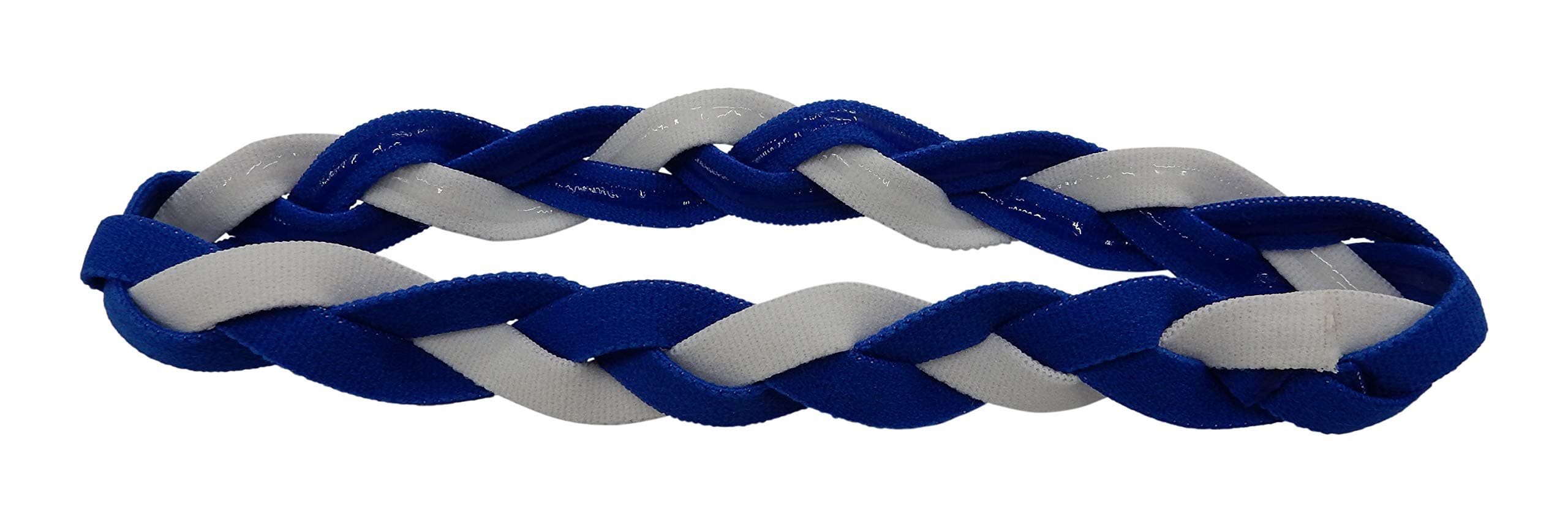 NEW! Royal Blue White Braided 3 Band NON SLIP Sports Headband