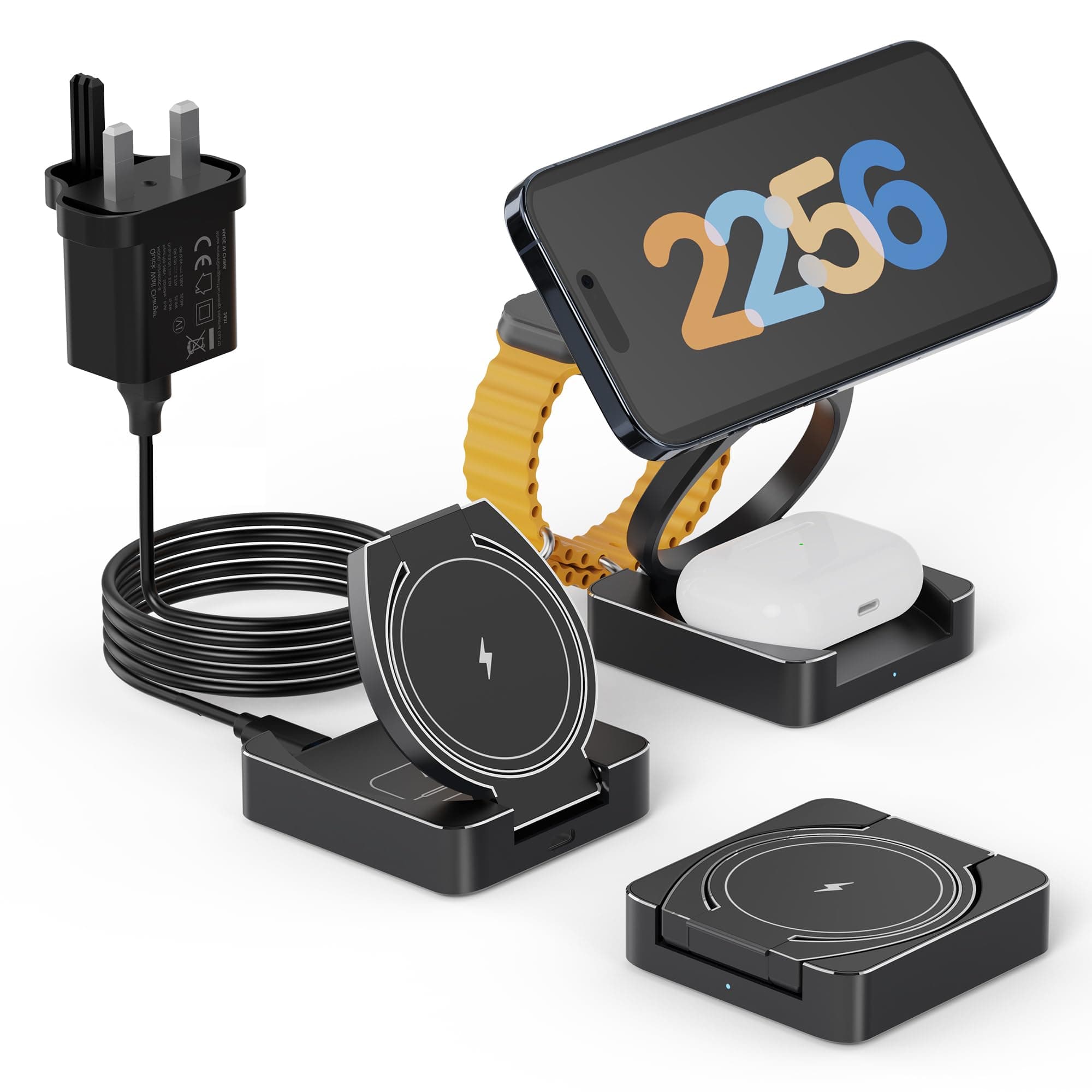 3 in 1 Foldable Wireless Travel Charger for Apple 15/14/13/12, Apple Watch Ultra 9/8/7/6/5/4/3, Airpeds 3/2pro, Qi2 Certification Wireless Charging Station for Samsung Galaxy 24/23/22/21