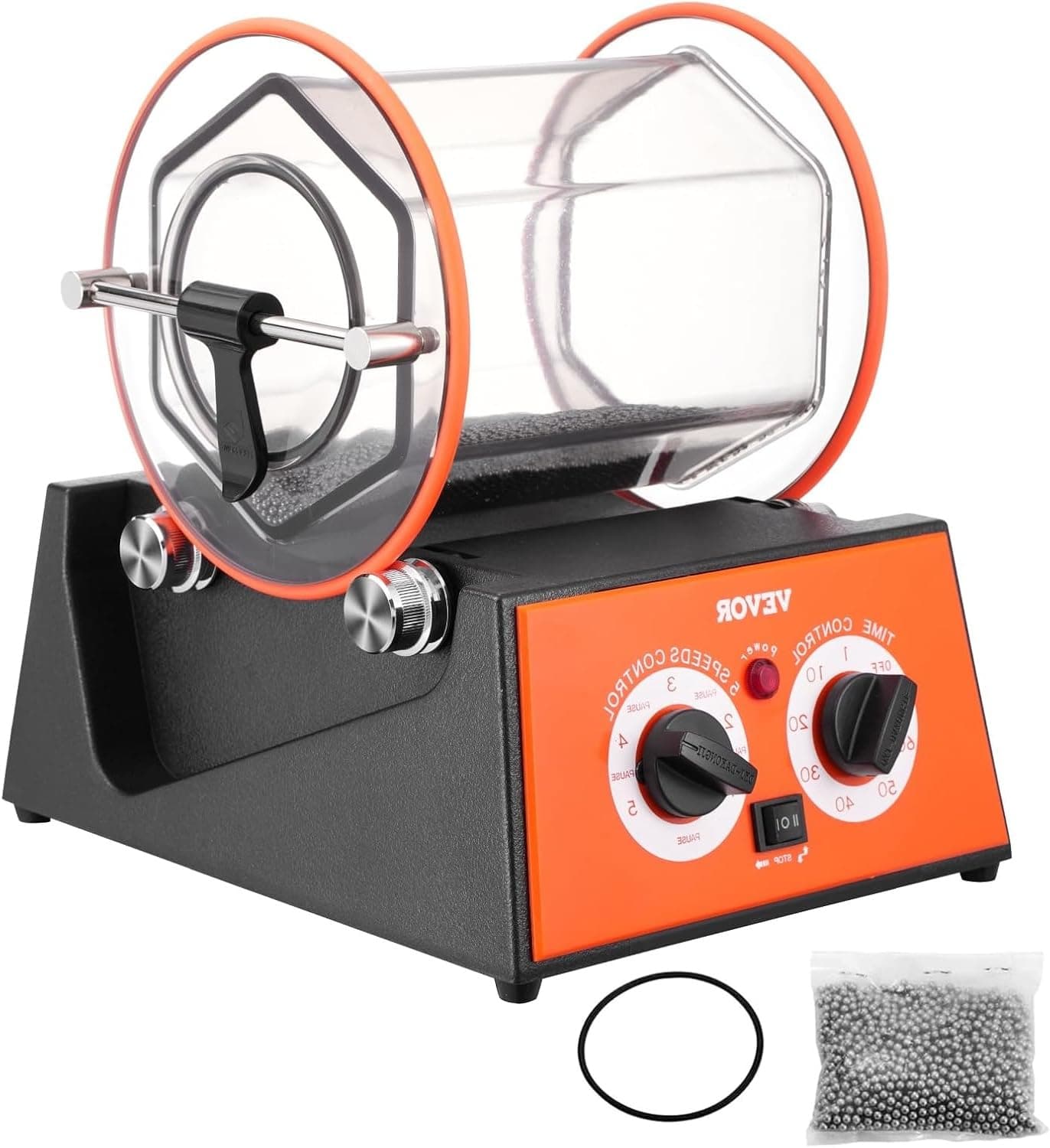 VEVOR 11lbs/5kg Capacity Mini Tumbler Machine with 0-60 Minutes Timer, 5 Speeds Jewelry Rotary Finisher for Surface Polishing Grinding Buffing Gemstones Jewels Coins, Orange+Black, KD-20001