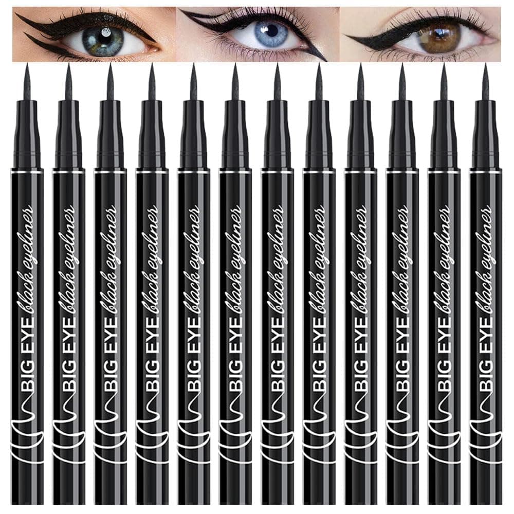 12-Pieces Matte Liquid Eyeliner Pens Set, Eye Ink Liner Makeup, Quick Drying, Smudge-Resistant, Vegan Formula (Pack of 12) (Black)