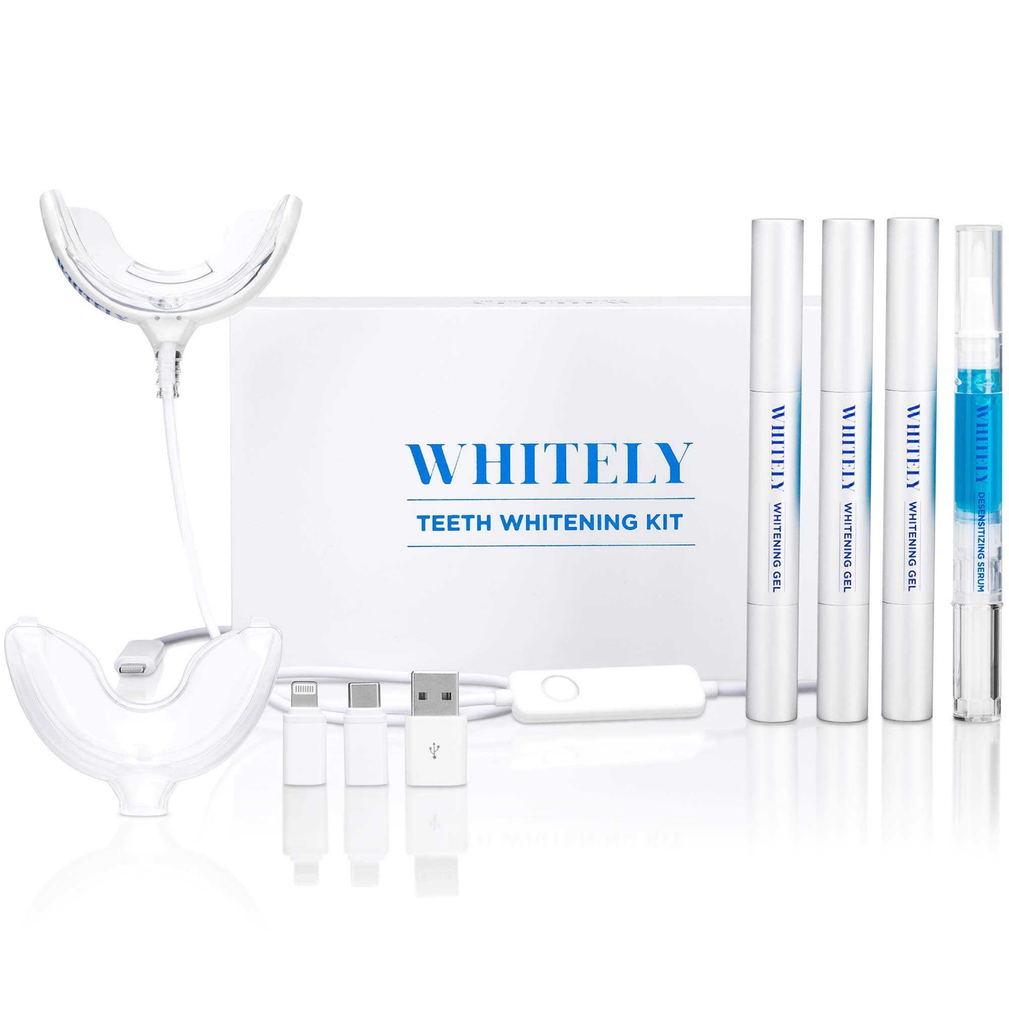 WHITELY All-in-One At-Home Teeth Whitening Kit, No Sensitivity, Premium LED Light, Safe 35% Carbamide Peroxide, Whitening Pen (3 Pack), Desensitizing Gel (1 Pack), 30+ Uses, Hismile, flawless Whitener
