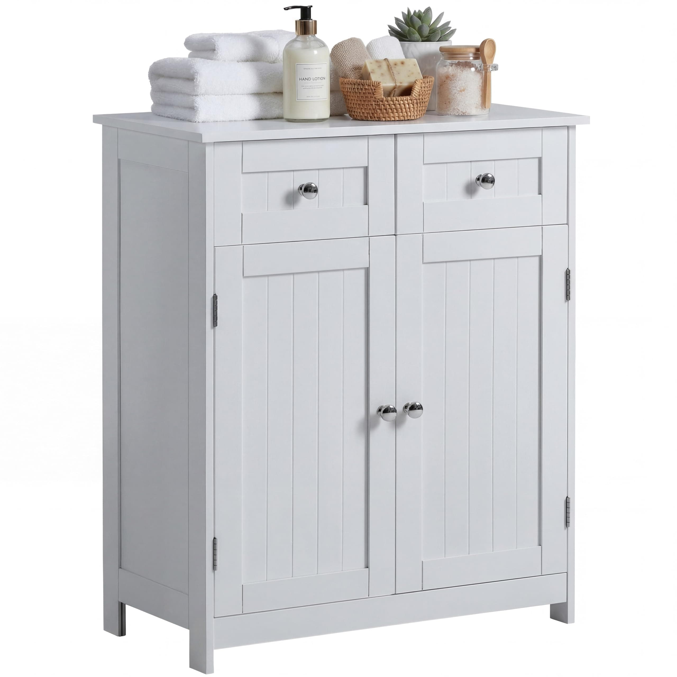 Bath Vida Priano 2 Drawer 2 Door Bathroom Floor Cabinet | White | Space-Saving Storage | 75H x 60W x 30D cm | Metal Handles | Freestanding | Modern Wooden Storage Unit