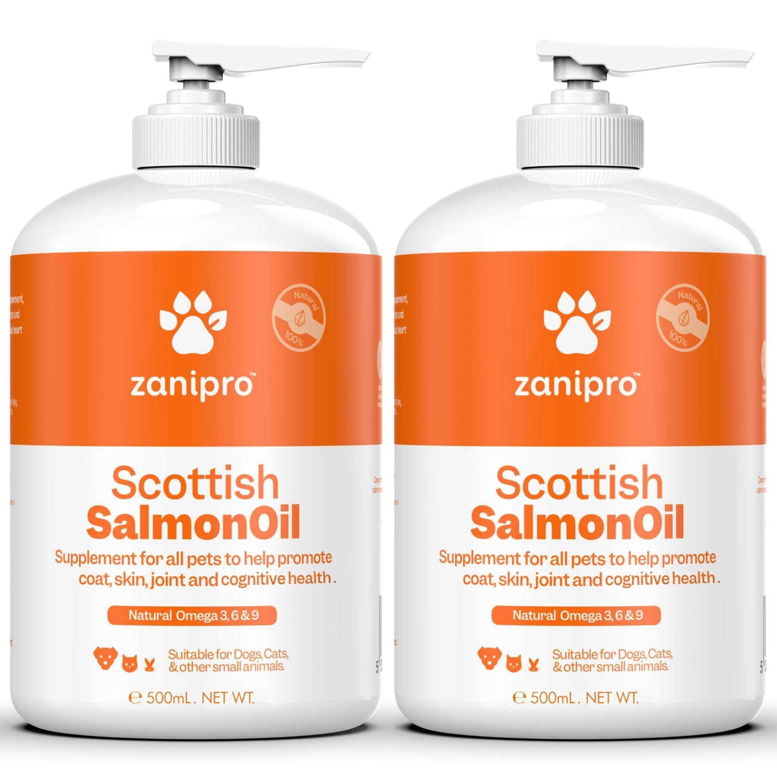 Salmon Oil for Dogs UK, Brilliant Supplements for Dog Food Topper, Pure Omega 3,6 & 9, Dandruff, Joints & Itchy Dry Skin for Pets, Fish Oil for Dogs 2 x 500ml