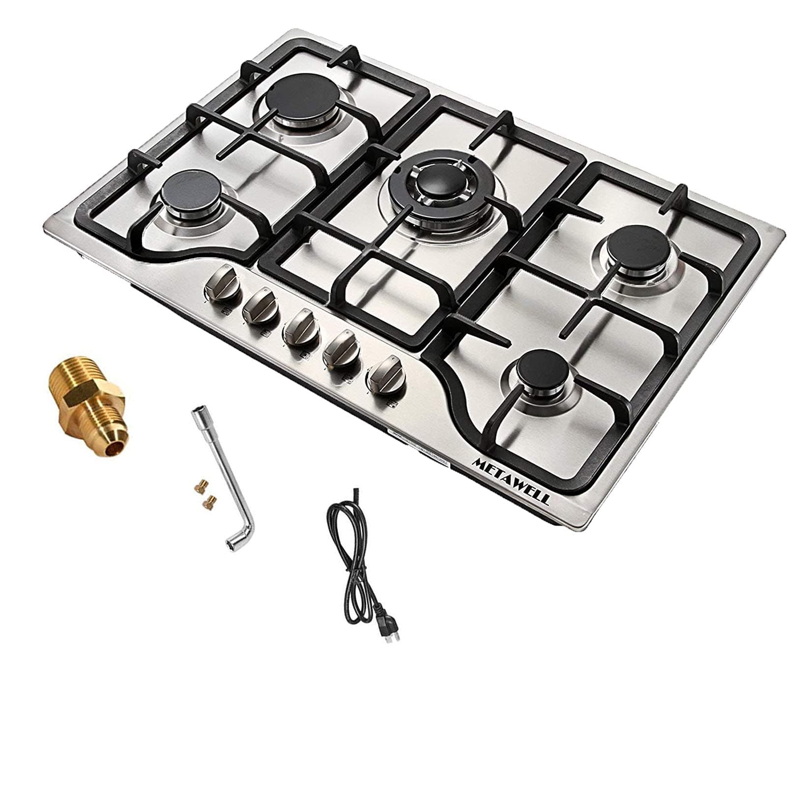 30 Inch Gas Cooktop, 5 Burners Gas Stove, Gas Hob Stovetop 304 Stainless Steel Cooktop Cast Iron Grates Built-in Gas Stove Top LPG/NG Gas Cooktop