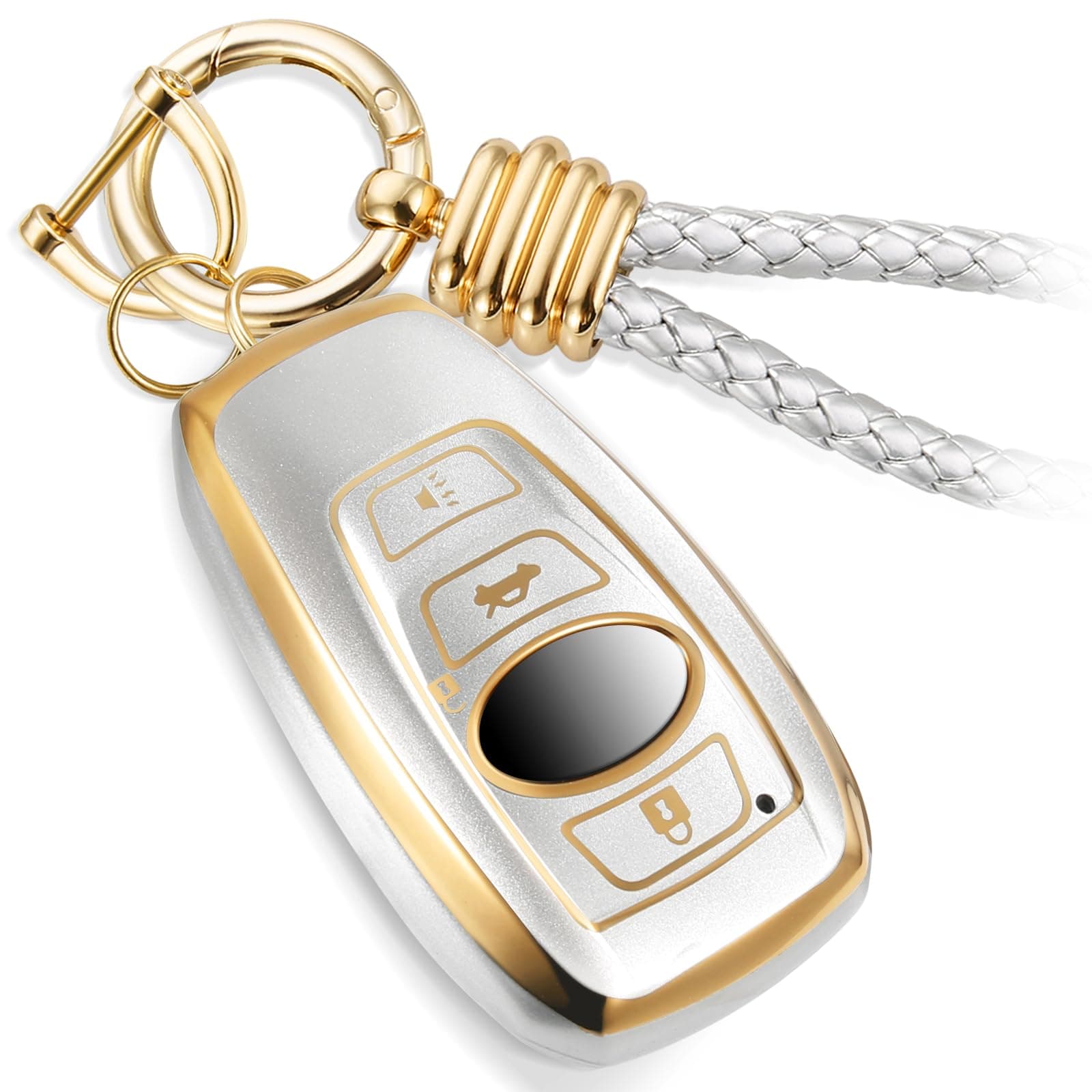 for Subaru Key Fob Cover with Upgraded Anti-lost Luxury Keychains, Fashionable Matte Metallic Silver Soft Case for Forester XV CrossTrek Ascent Legacy STI WRX (Gold, A1)