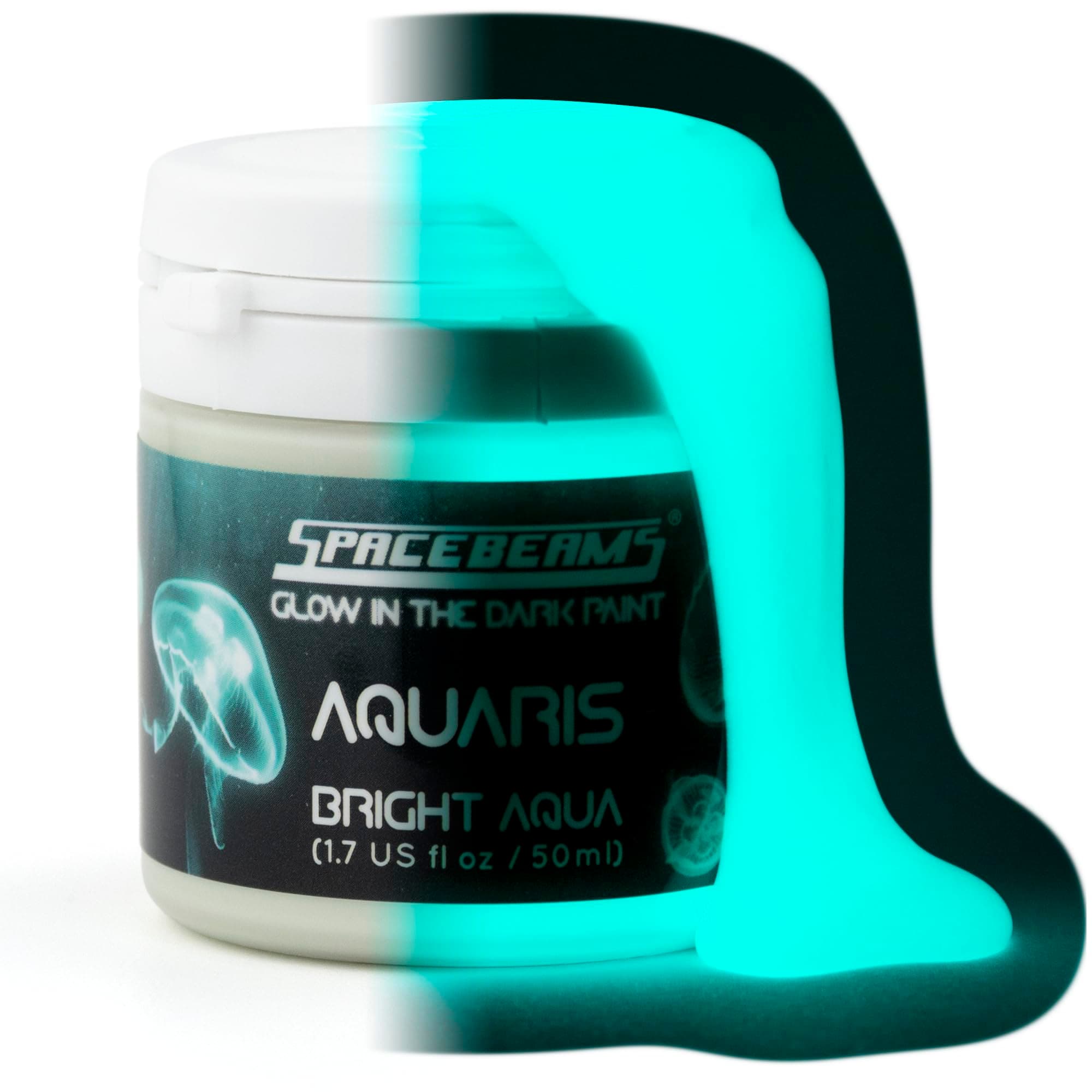 (50ml, Bright Aqua (Aquaris)) - Glow in The Dark Paint, Aquaris 1.7 fl oz (50ml), Bright Aqua Colour (Light Blue/Turquoise) by