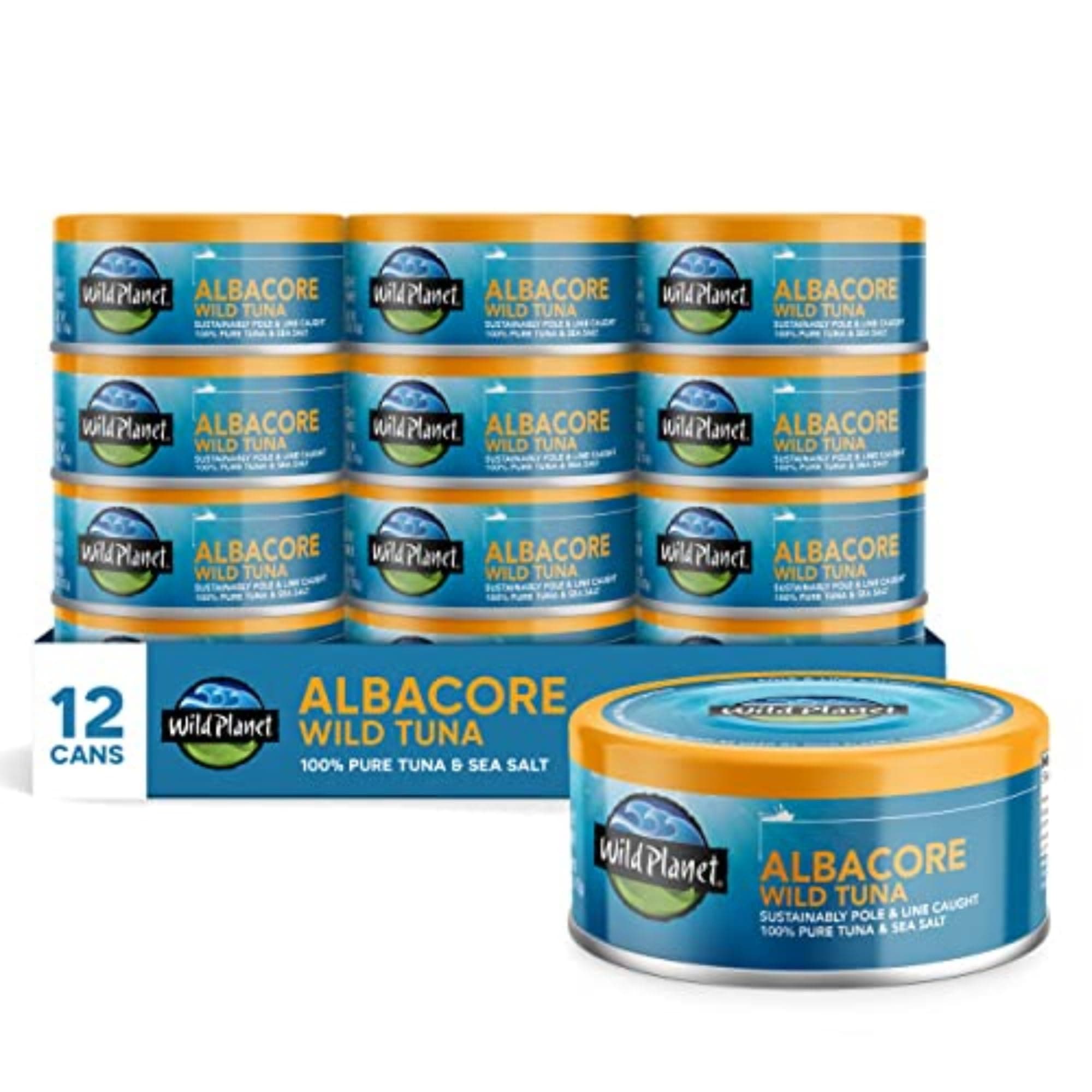 Albacore Wild Tuna, Sea Salt, Canned Tuna, Sustainably Wild-Caught, Pole & Line, Non-GMO, Kosher, 5 Ounce, Pack of 12