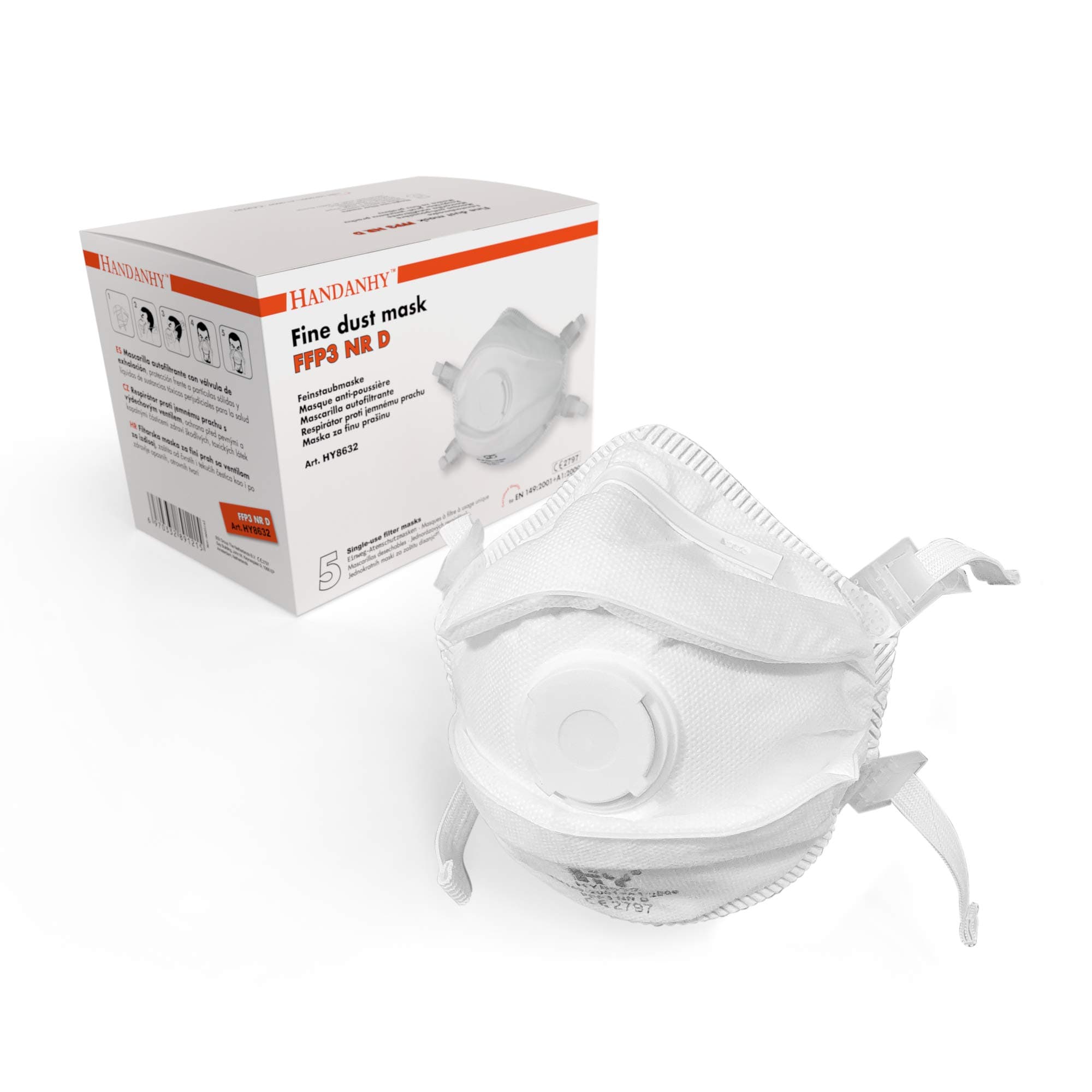 FFP3 Face Mask with Exhalation Valve (x5) - EN 149:2001 and A1:2009 Compliant, 4 Point Headband with Cushioned Lining for Extra Comfort and Security (Type B - Pack of 5)