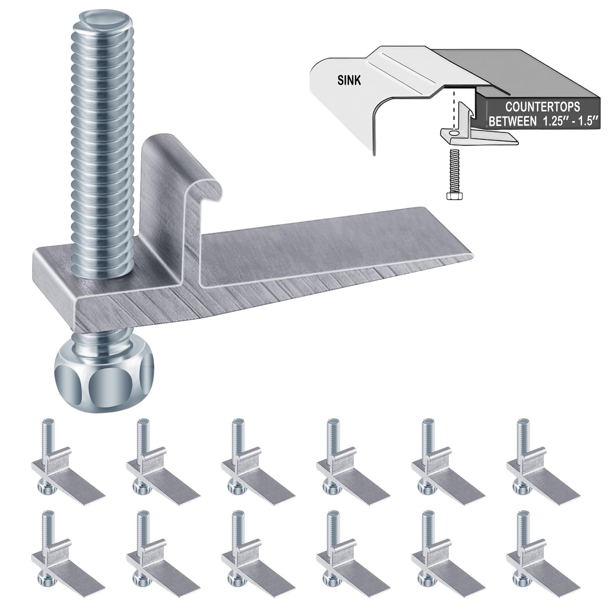 Dreyoo 12 Pack Drop in Sink Mounting Clips, Sink Clips for J Channel Stainless Steel Sinks, Rim Clips Works on J Hook Style Frames, Easy to Install, Rust Resistant Hardware