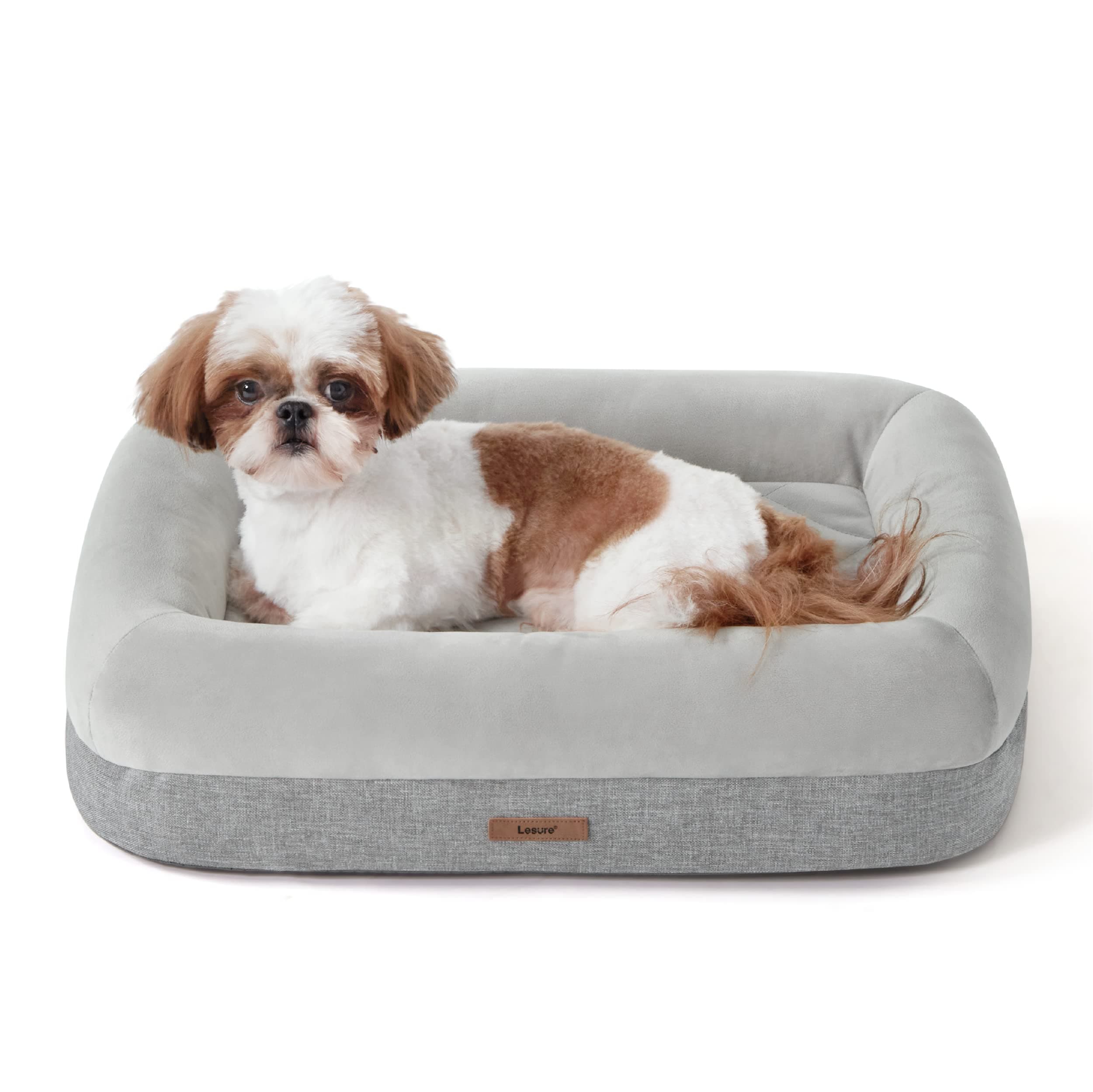 Lesure Memory Foam Dog Bed - Orthopedic Dog Bed Washable for Small Dogs Made with CertiPUR-US® Certified Foam, Bolster Pet Bed with Removable Washable Cover and Waterproof Lining, Grey