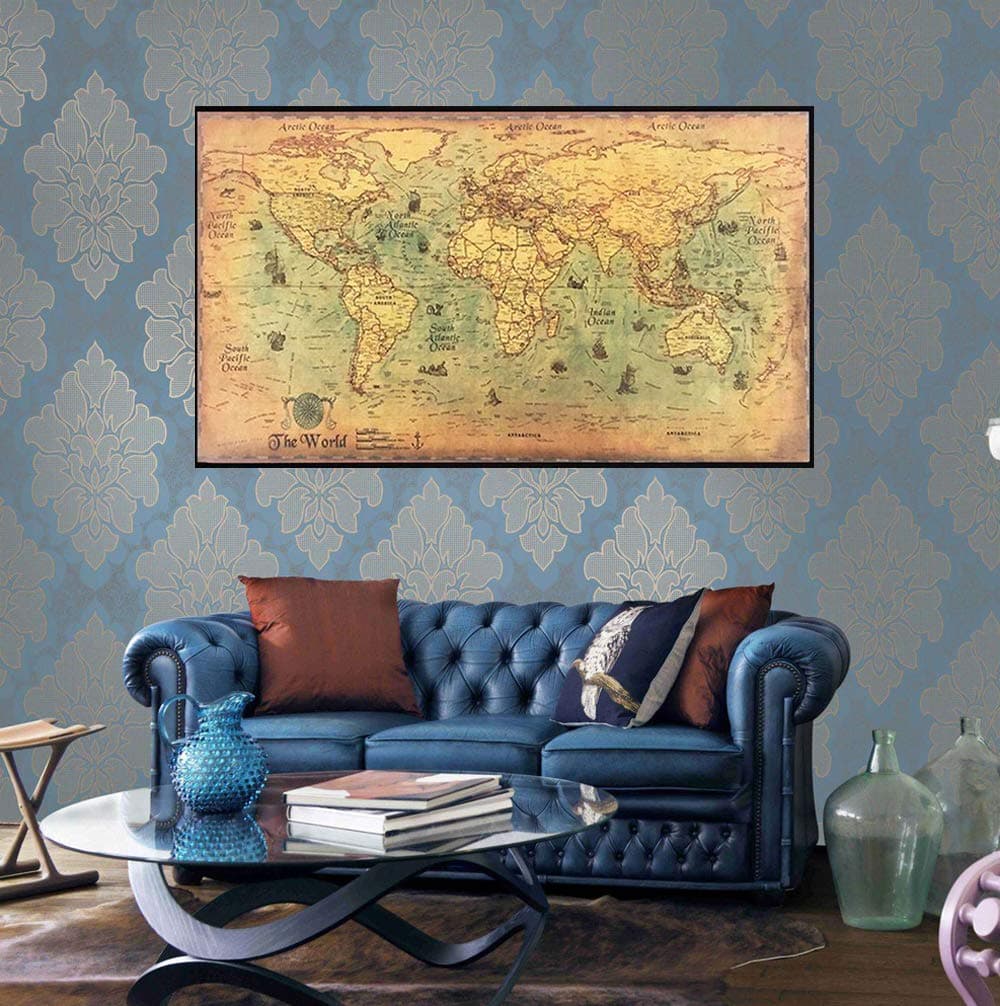 World Map Wall Sticker World Scratch Map Huge Scratch Off Map Poster Waterproof Vintage Kraft Travel Map Best Gifts Toy Bedroom Decorations for Children Boys Kids by ARTSTORE (1PCS)