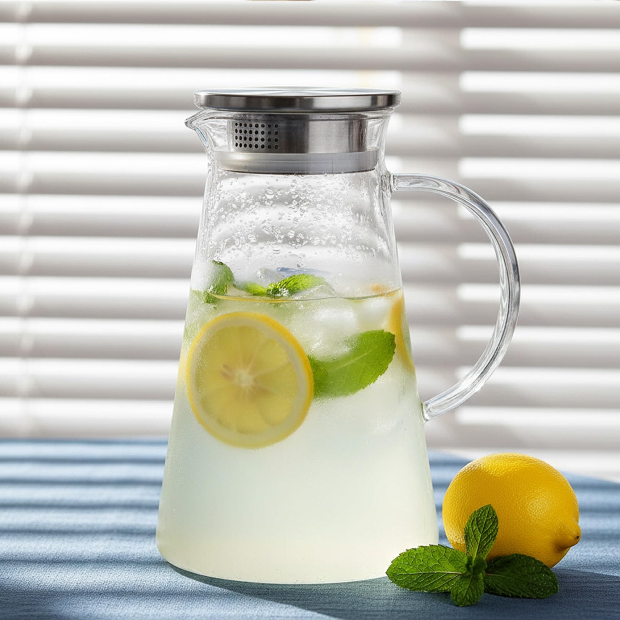 Elite Borosilicate Water Jug 1.8 Litre, Stainless Steel Air Tight Lid,Iced Tea Pitcher, Water Jug, Hot Cold Water, Milk and Juice Beverage Carafes