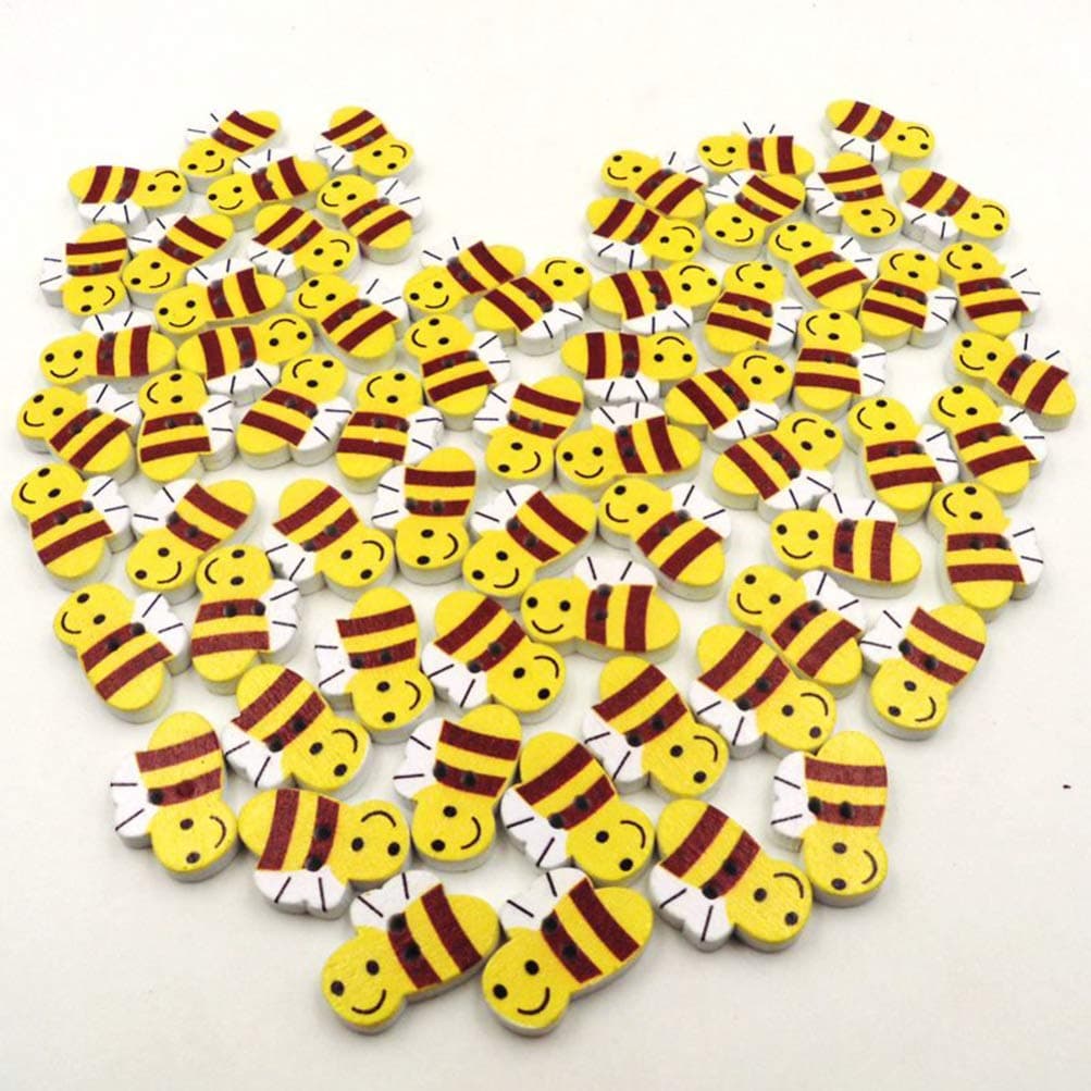 FOMIYES Wooden Buttons, 100Pcs Wooden Buttons for DIY Sewing Crafting, Bees for Crafts for Small Juts Hives, Potted Plant ( Yellow )