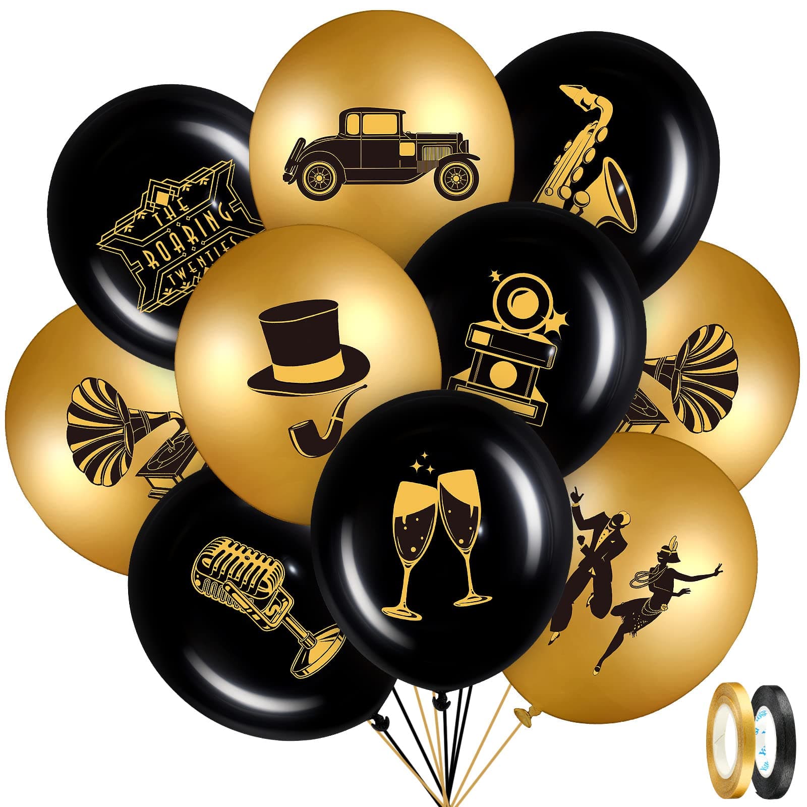 Aoriher 45 Pieces Roaring 20s Party Balloons Decorations Black and Gold Party 20th Birthday Balloons Vintage 1920's Themed Birthday Speakeasy Decoration Supplies