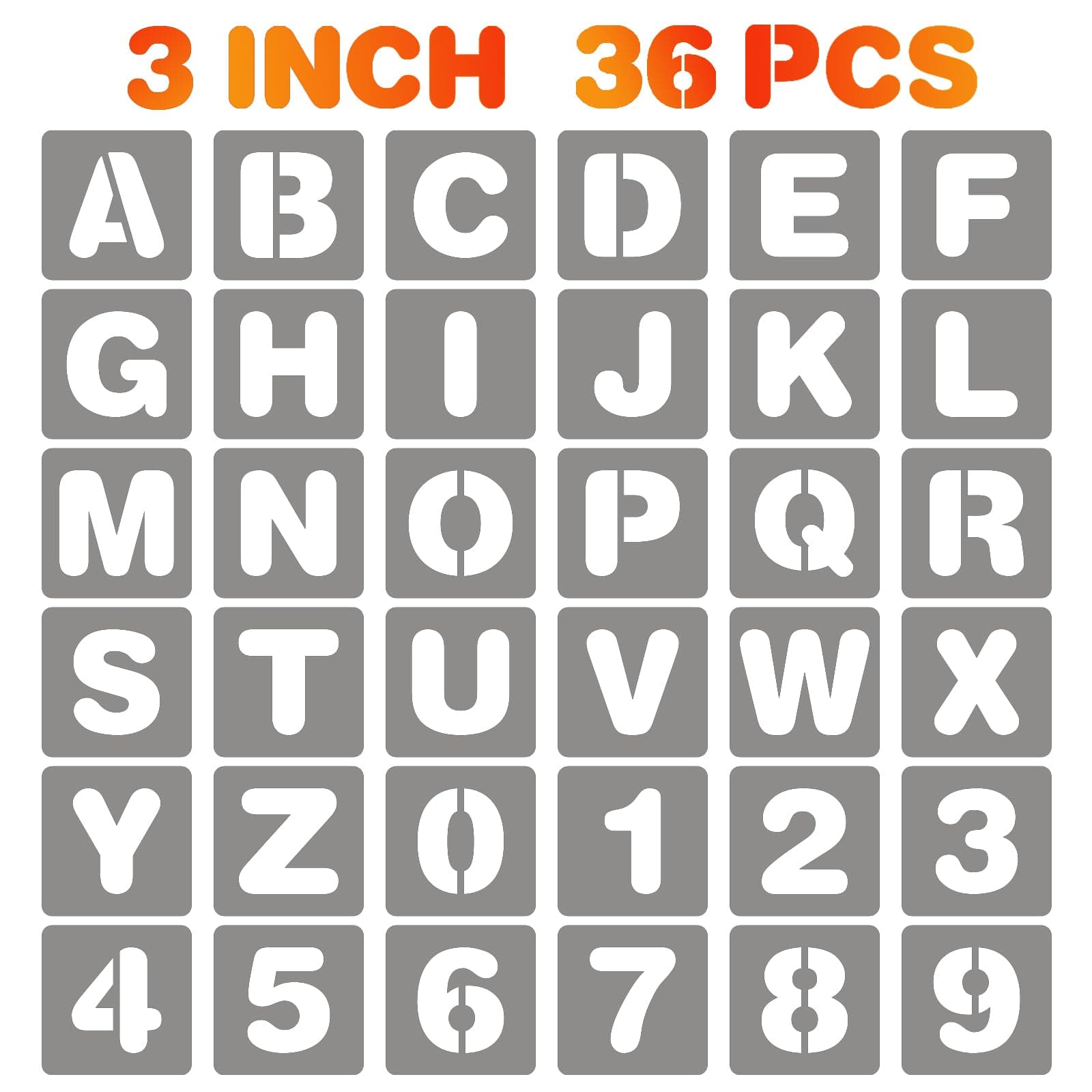 BAMIDELE 3 Inch Letter and Number Stencils, 36 Pcs Reusable Plastic Alphabet Spray Paint Stencils for Painting on Wood, Wall, Fabric, Rock, Chalkboard, Door Porch, Signage, DIY Craft Decoration
