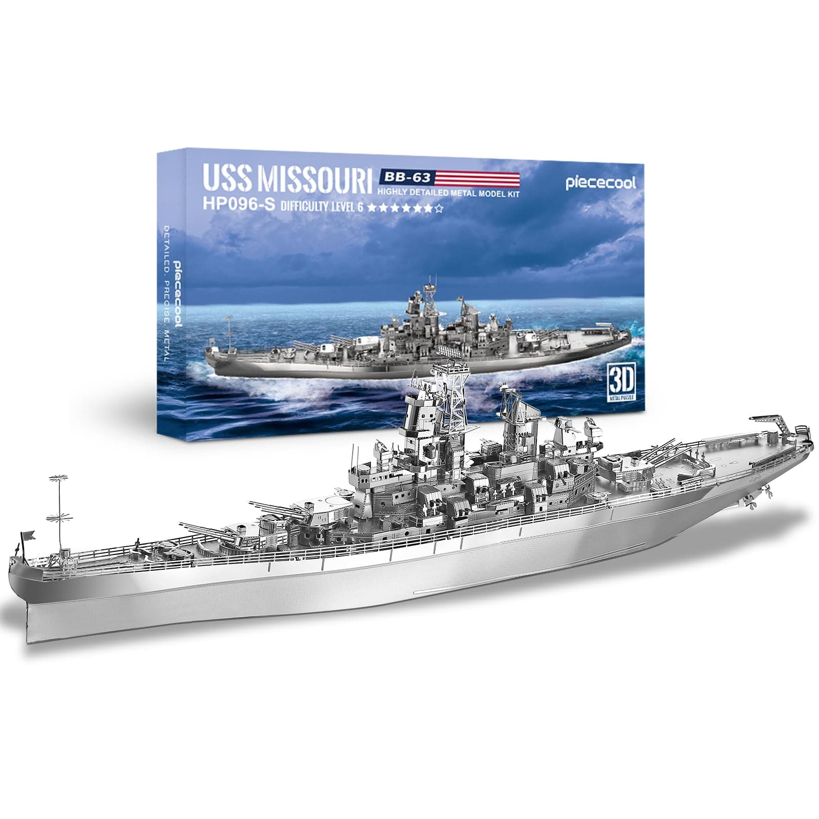 Piececool 3D Metal Puzzles for Adults, USS Missouri Battleship Metal Model Kits, DIY 3D Puzzle for Teenagers Best Dad Gifts & Home Decor